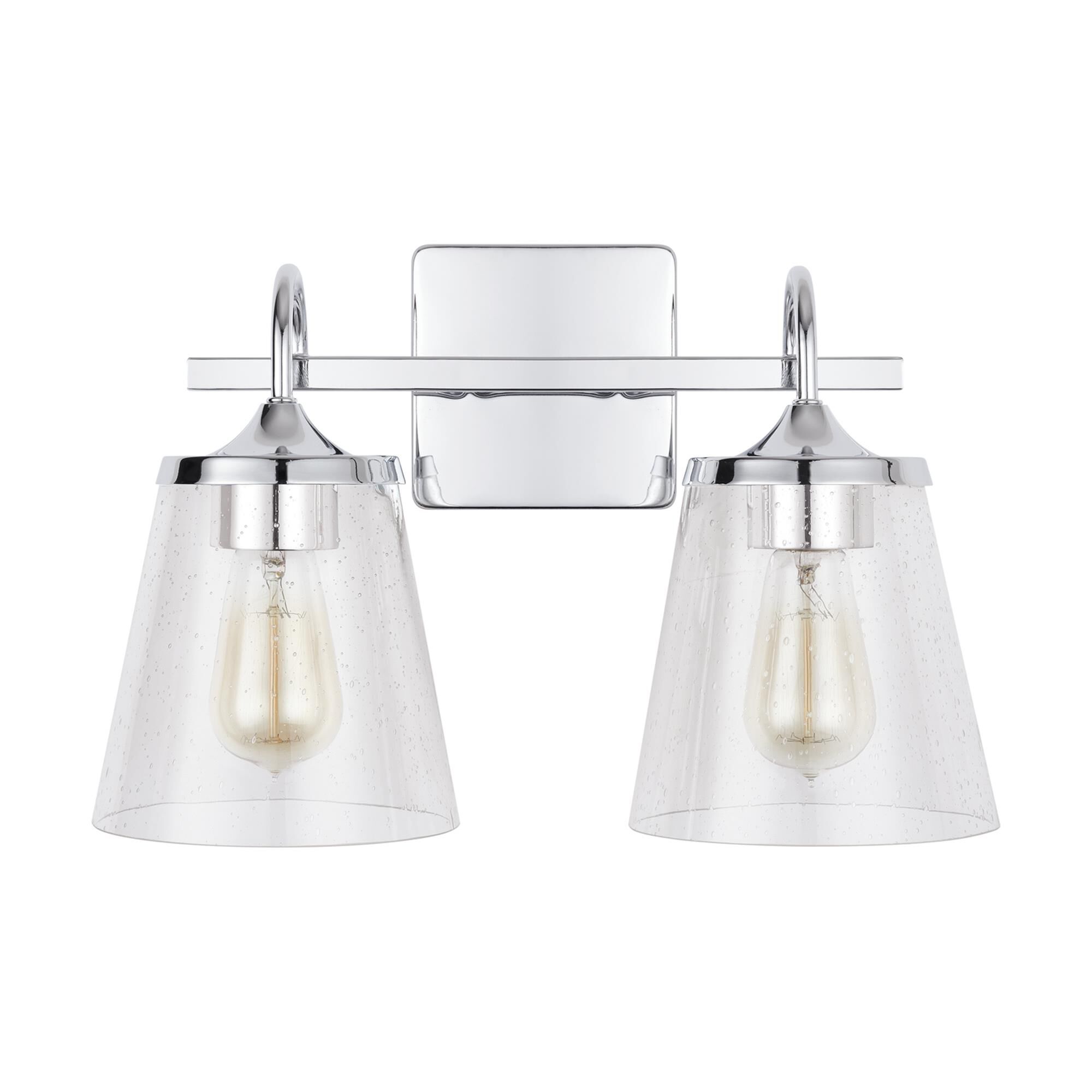 Shown in Chrome finish and Clear Seeded glass