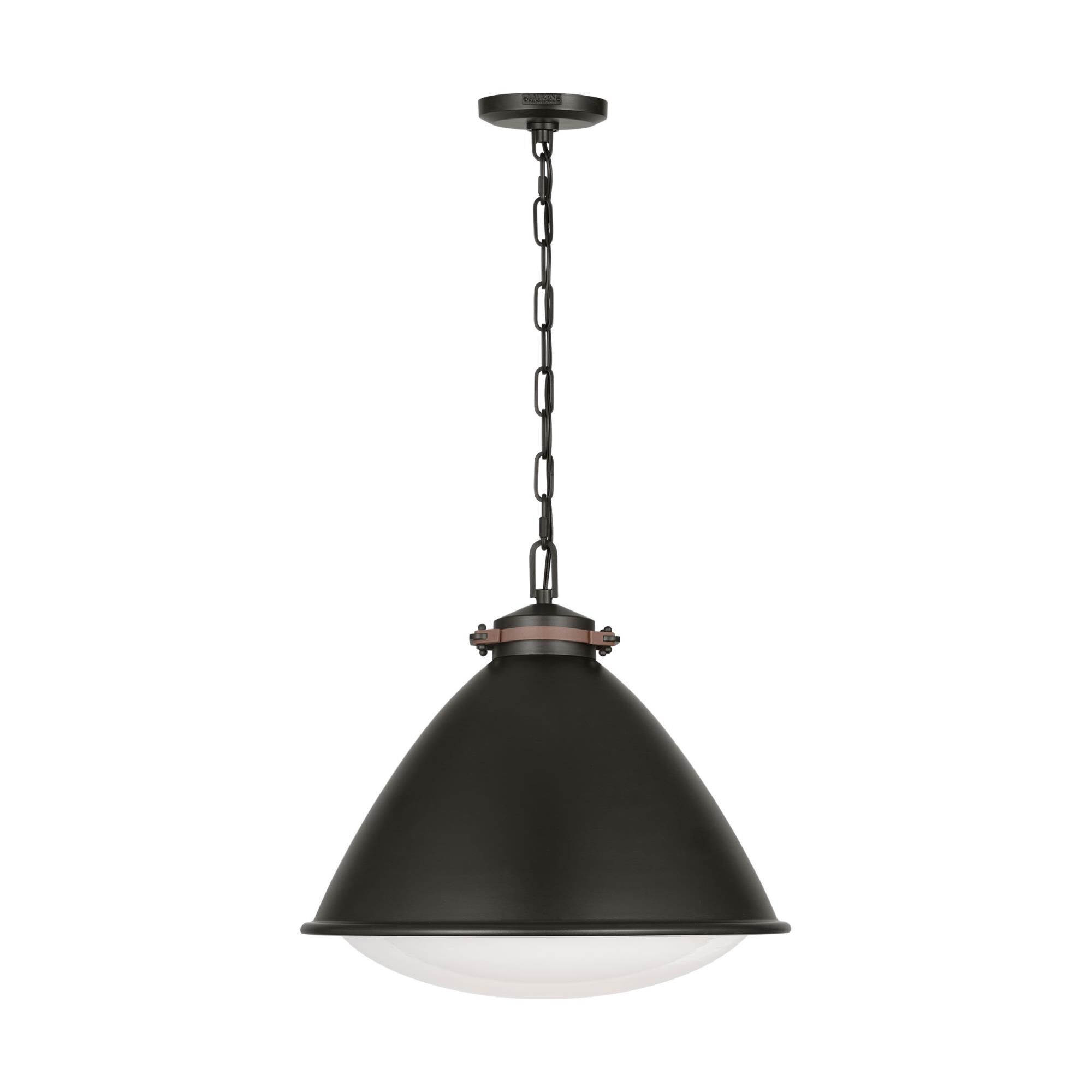 Shown in Aged Iron finish and Milk glass