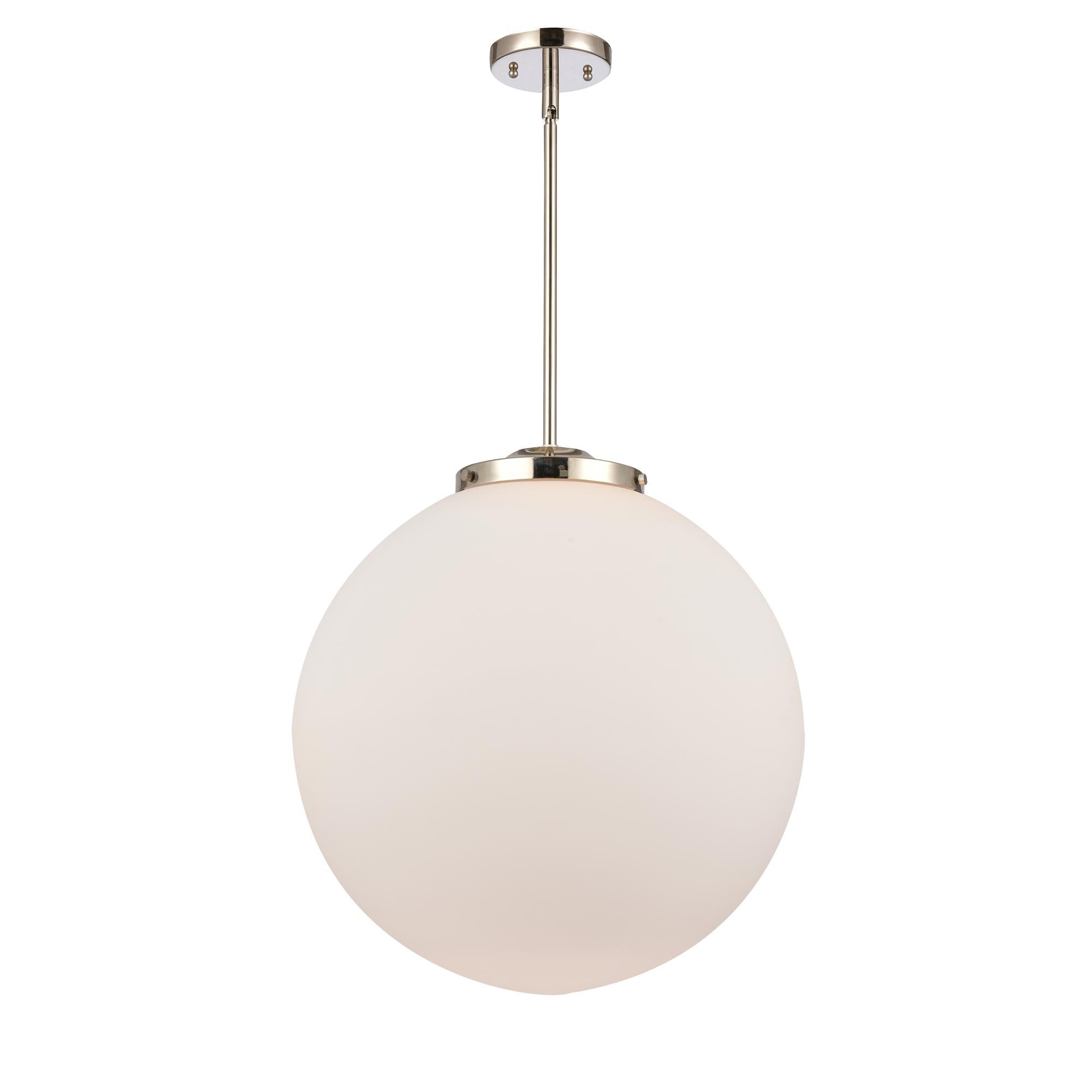 Shown in Polished Nickel finish and Matte White Cased Beacon glass