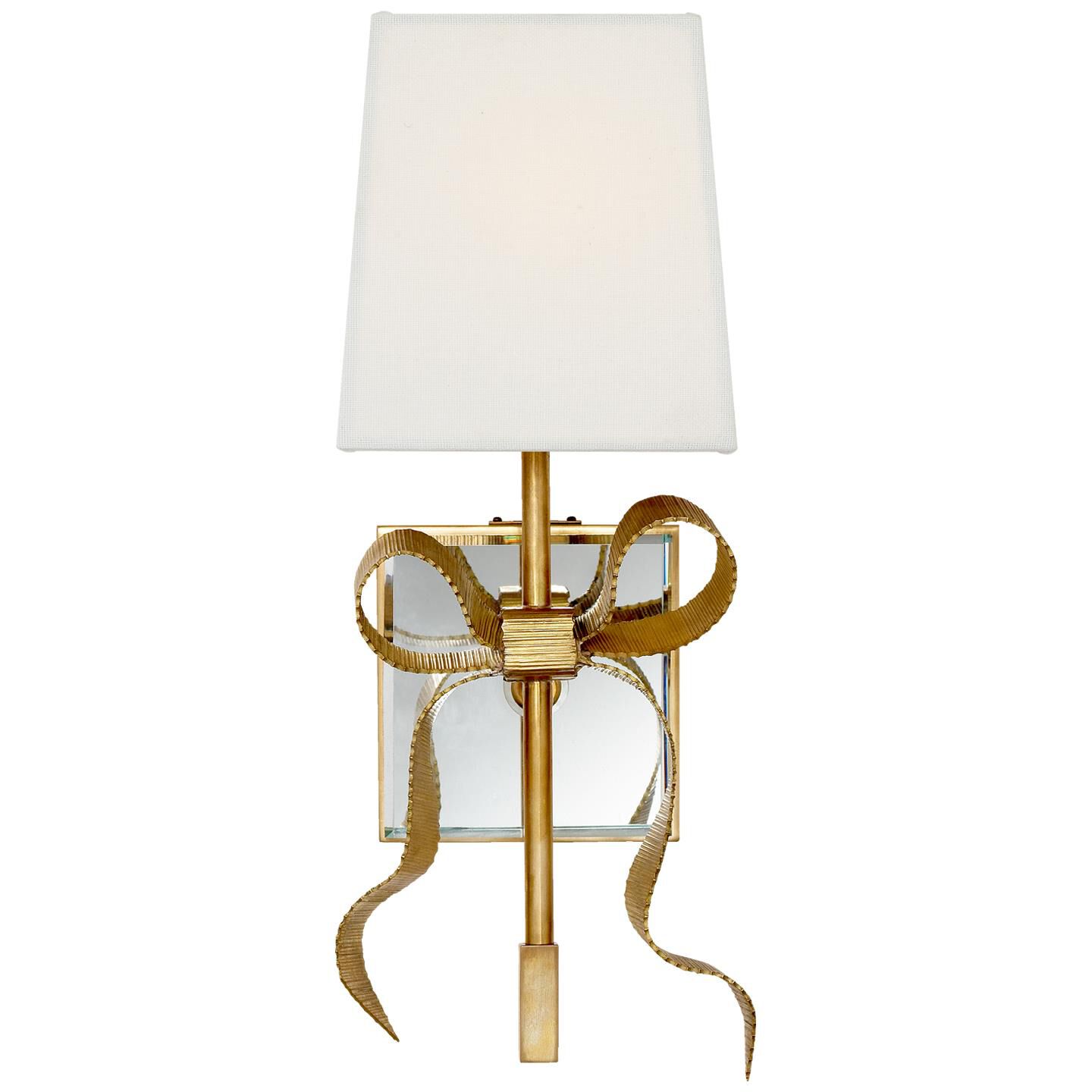 Shown in Soft Brass finish and Linen Shield Square shade