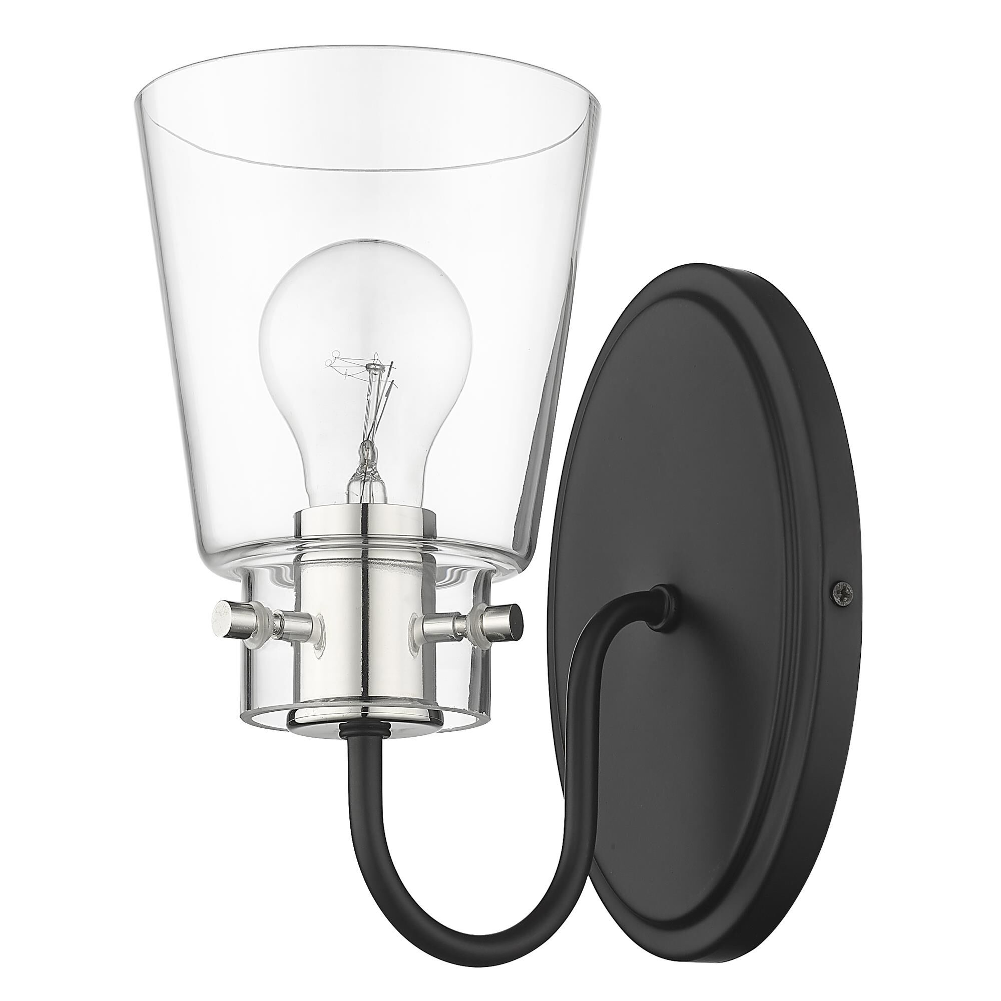 Shown in Matte Black And Polished Nickel finish and Clear Glass shade