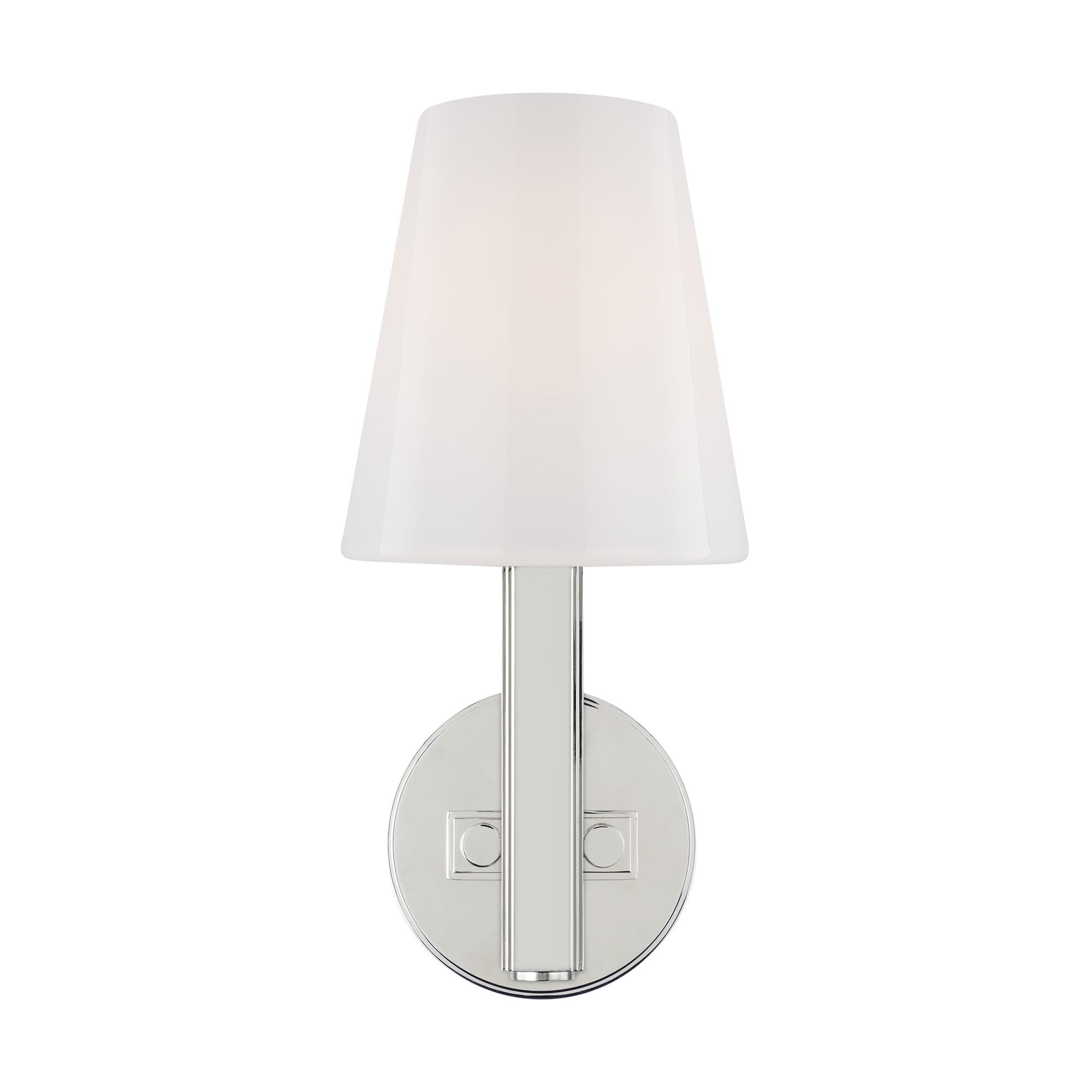 Shown in Polished Nickel finish and Milk White glass