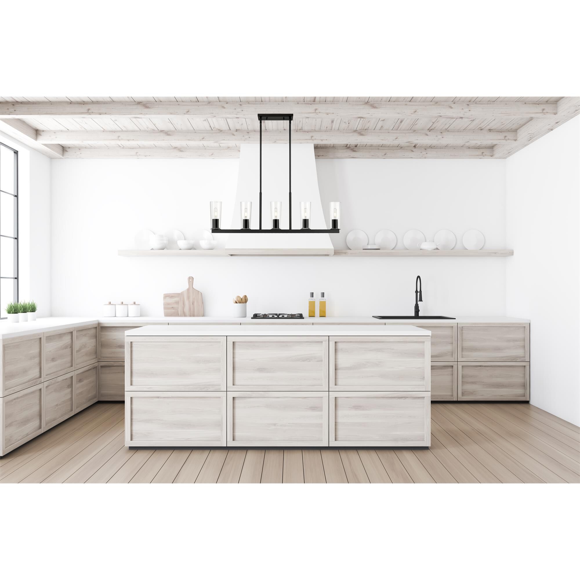 Shown in Matte Black finish and Clear glass and Clear shade