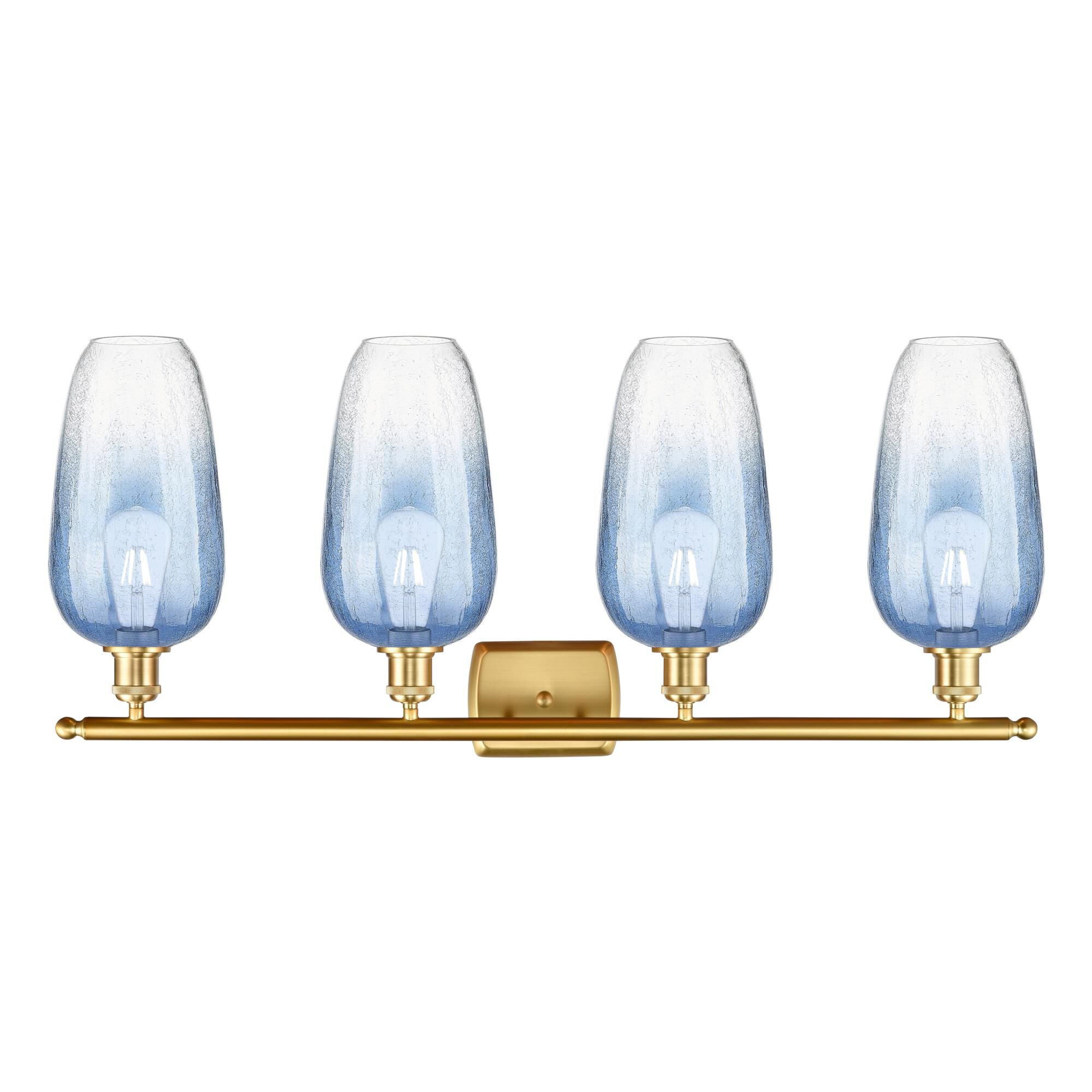 Shown in Satin Gold finish and Sapphire Blue glass