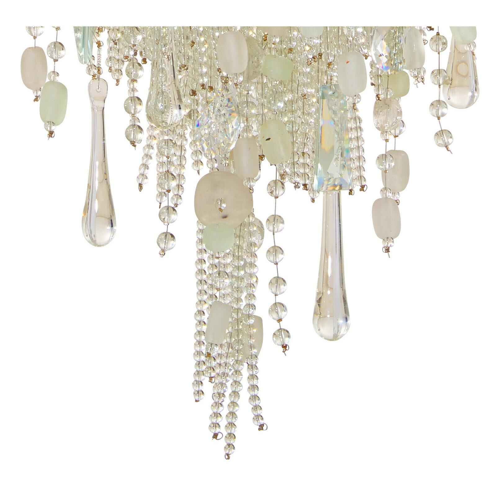 Shown in Polished Nickel finish and Clear Crystal Beads with Sea glass