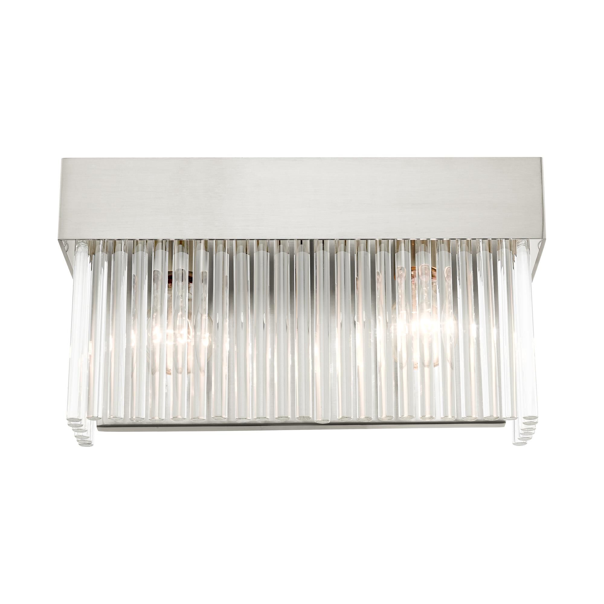 Shown in Brushed Nickel finish and Brushed Nickel Drum Shade With Clear Crystal Rods glass and Brushed Nickel Drum  With Clear Crystal Rods shade