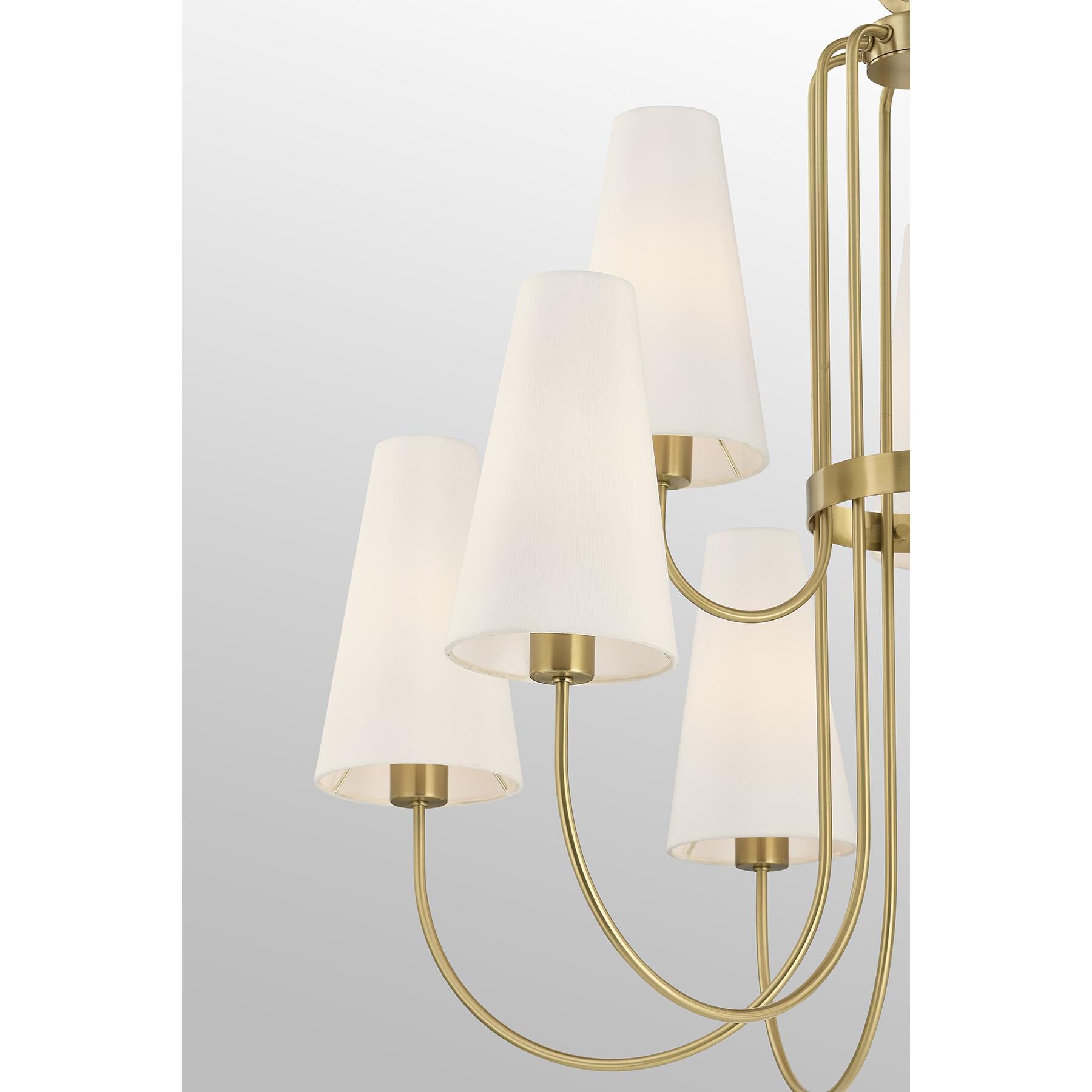 Shown in Warm Brass finish and White Fabric shade