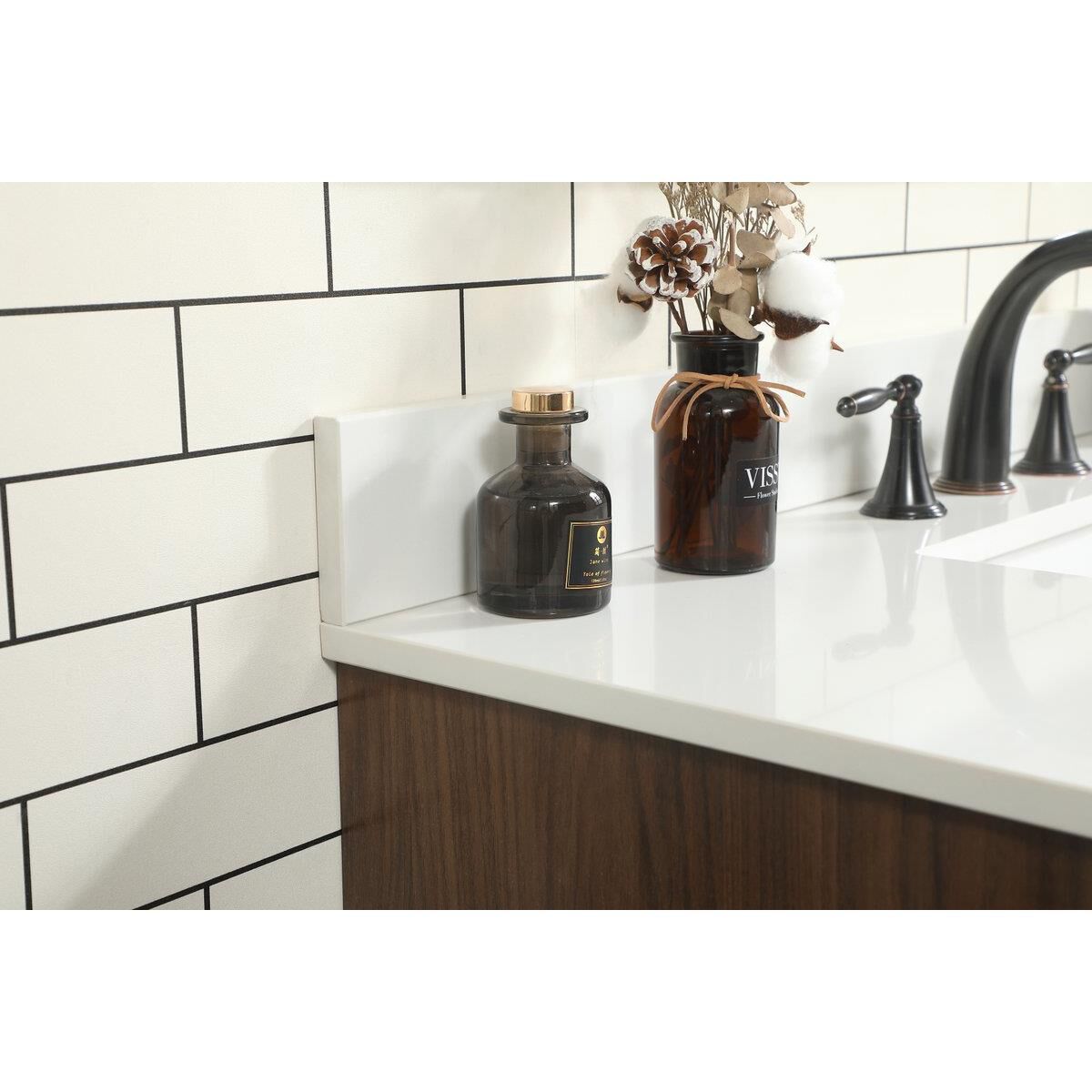 Shown in Walnut finish and With Backsplash accent