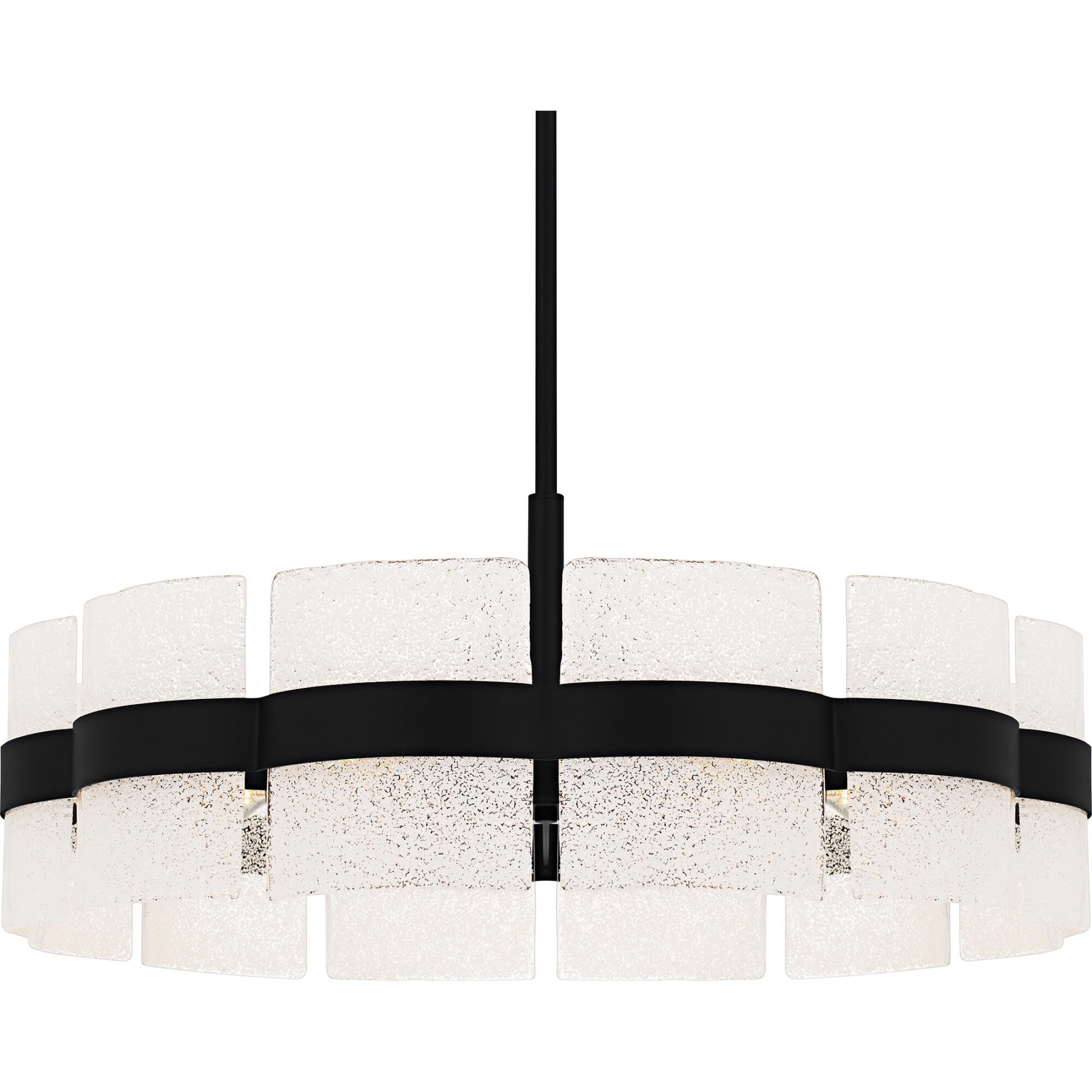 Shown in Matte Black finish and Clear Glass With White Glass Sand Inside shade