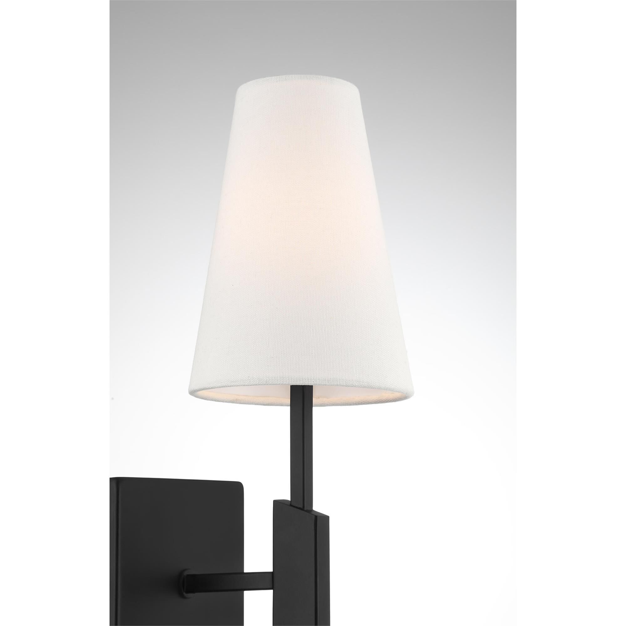 Shown in Matte Black finish and White Linen Fabric shade