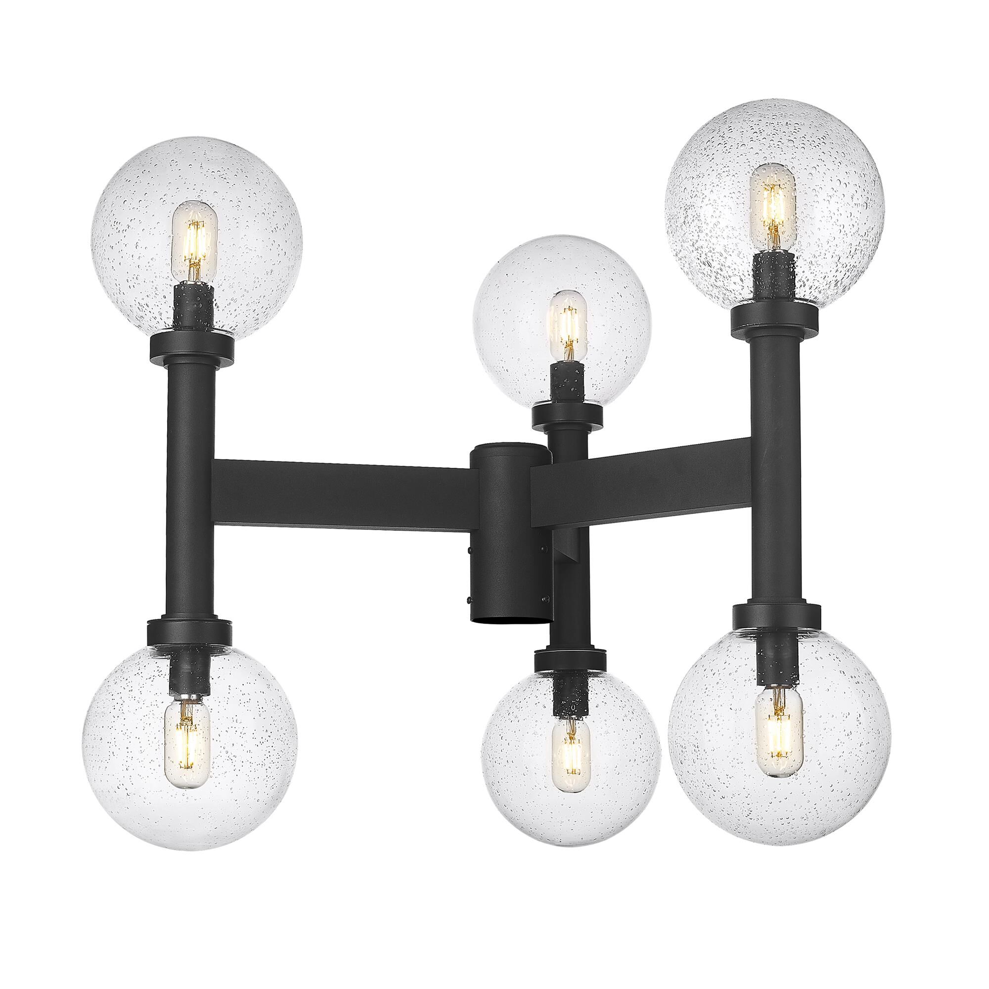 Shown in Black finish and Clear Seedy glass