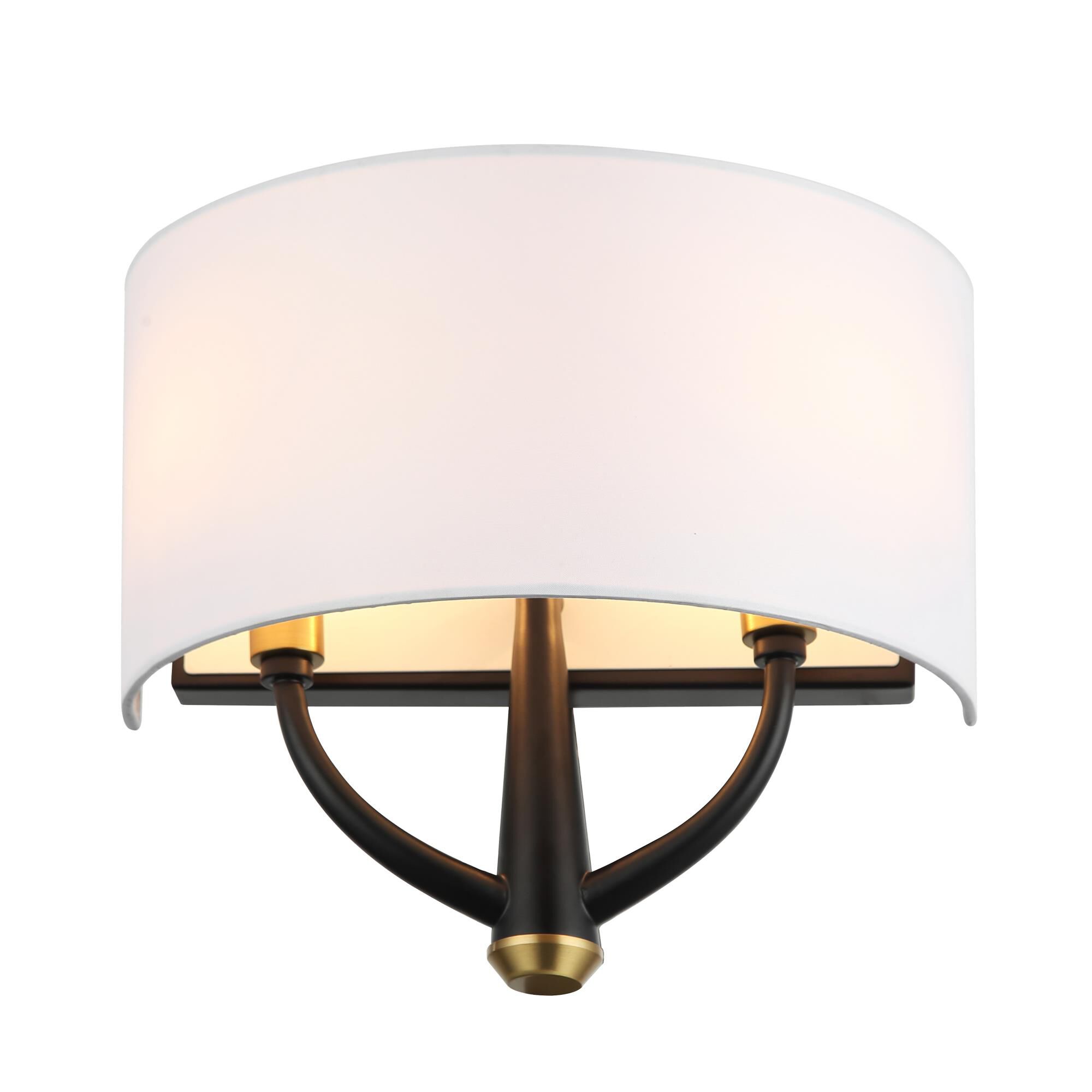 Shown in Black/Satin Brass finish and White Cotton shade