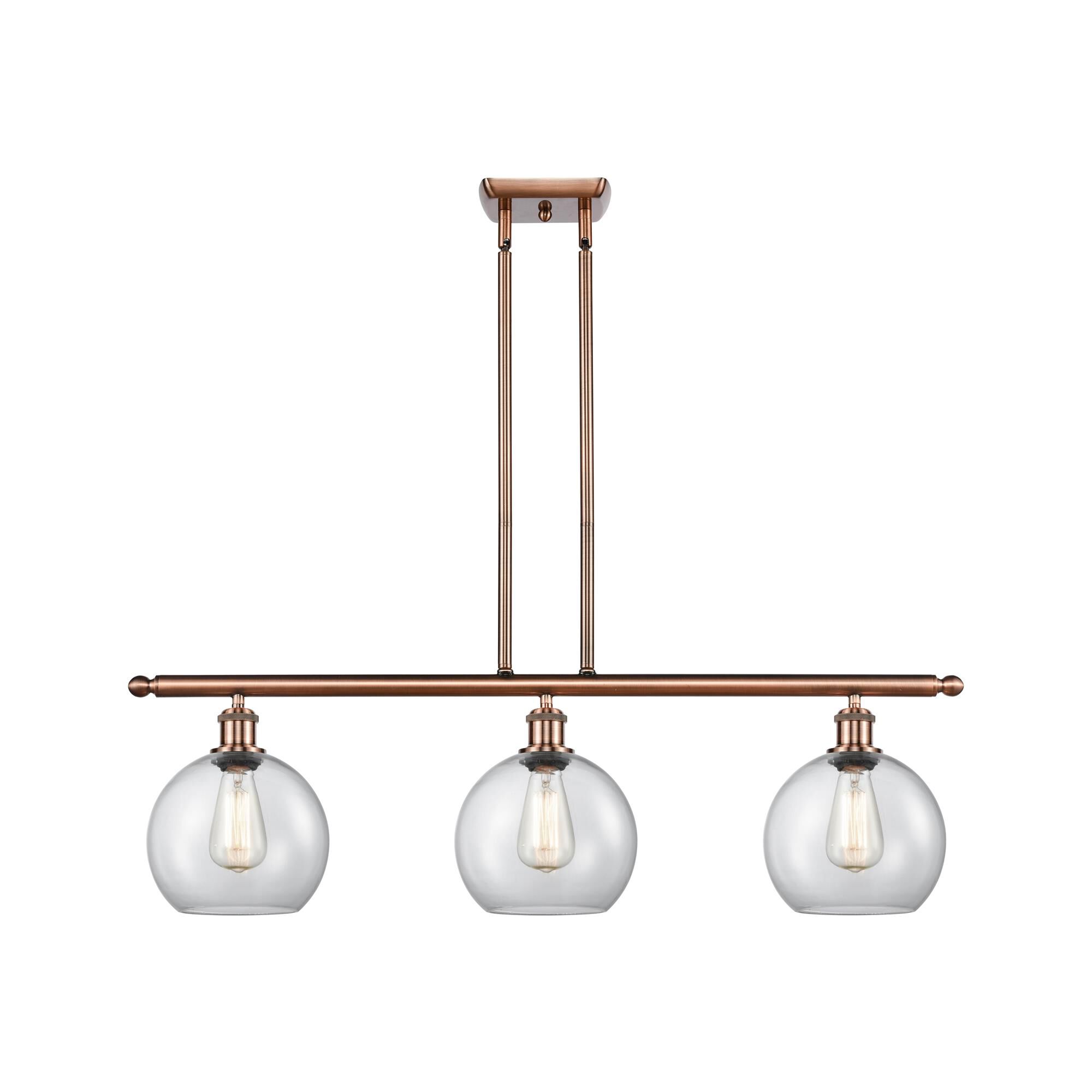 Shown in Antique Copper finish and Clear Athens glass
