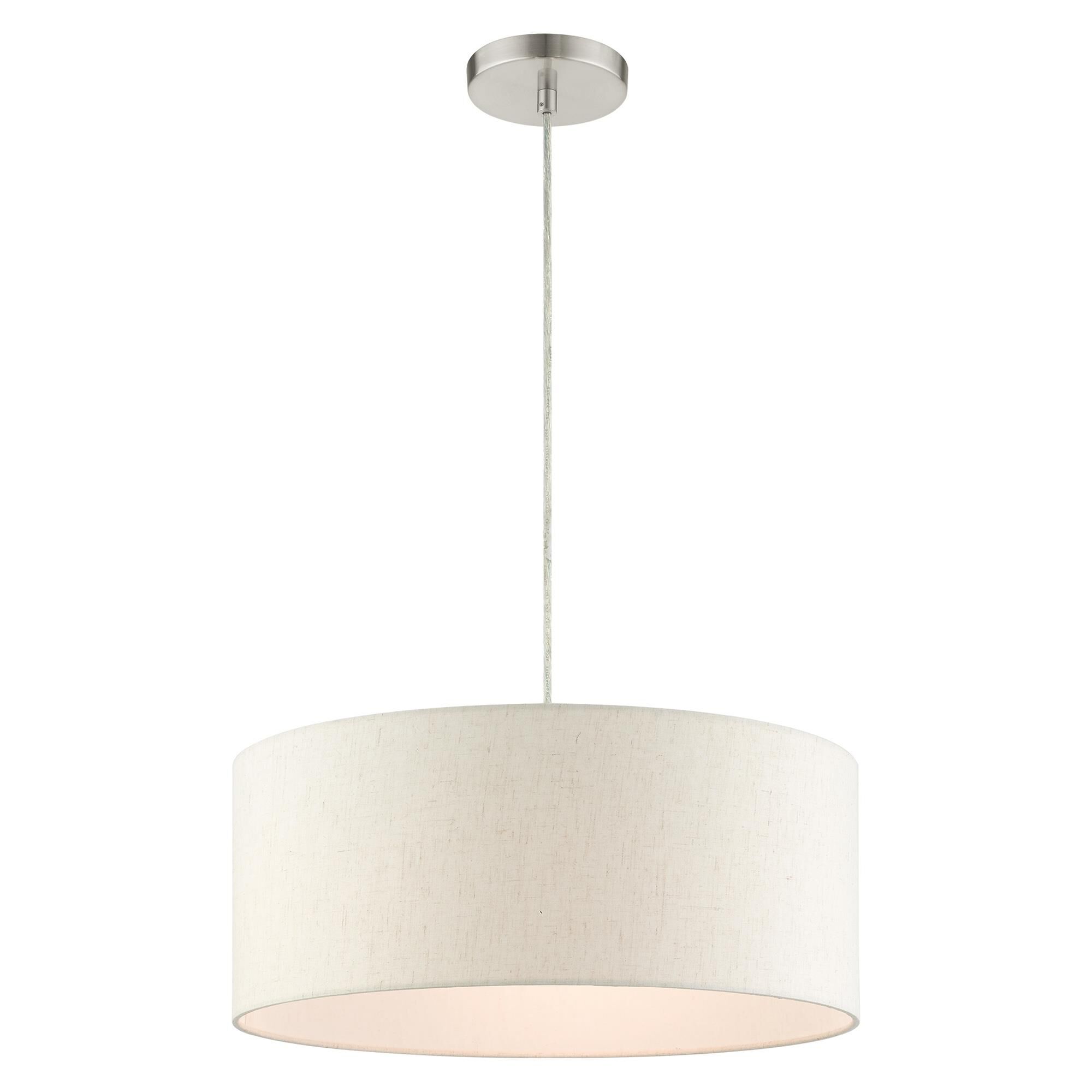 Shown in Brushed Nickel finish and Hand Crafted Hardback  Completely Finished With Oatmeal Color Fabric Outside and White Color Fabr shade