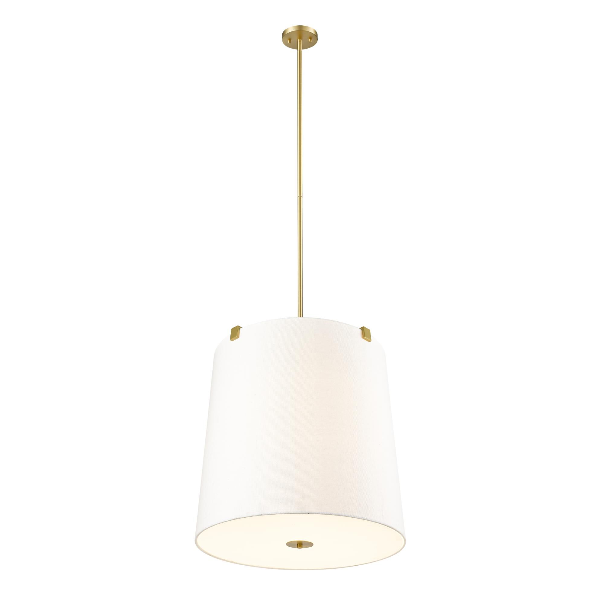 Shown in Modern Gold finish and White Linen glass and White Linen shade