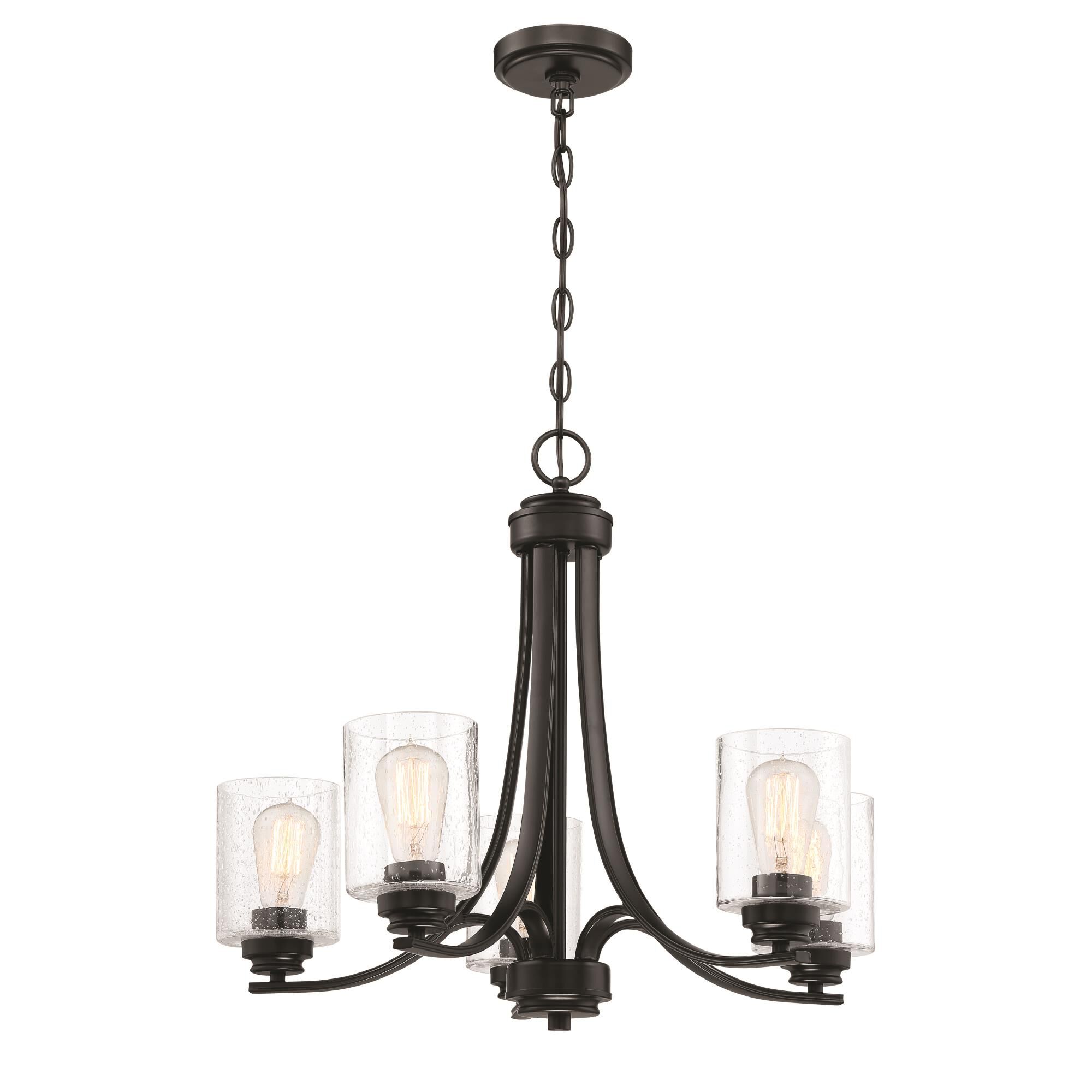 Shown in Flat Black finish and Clear Seeded glass and Glass shade