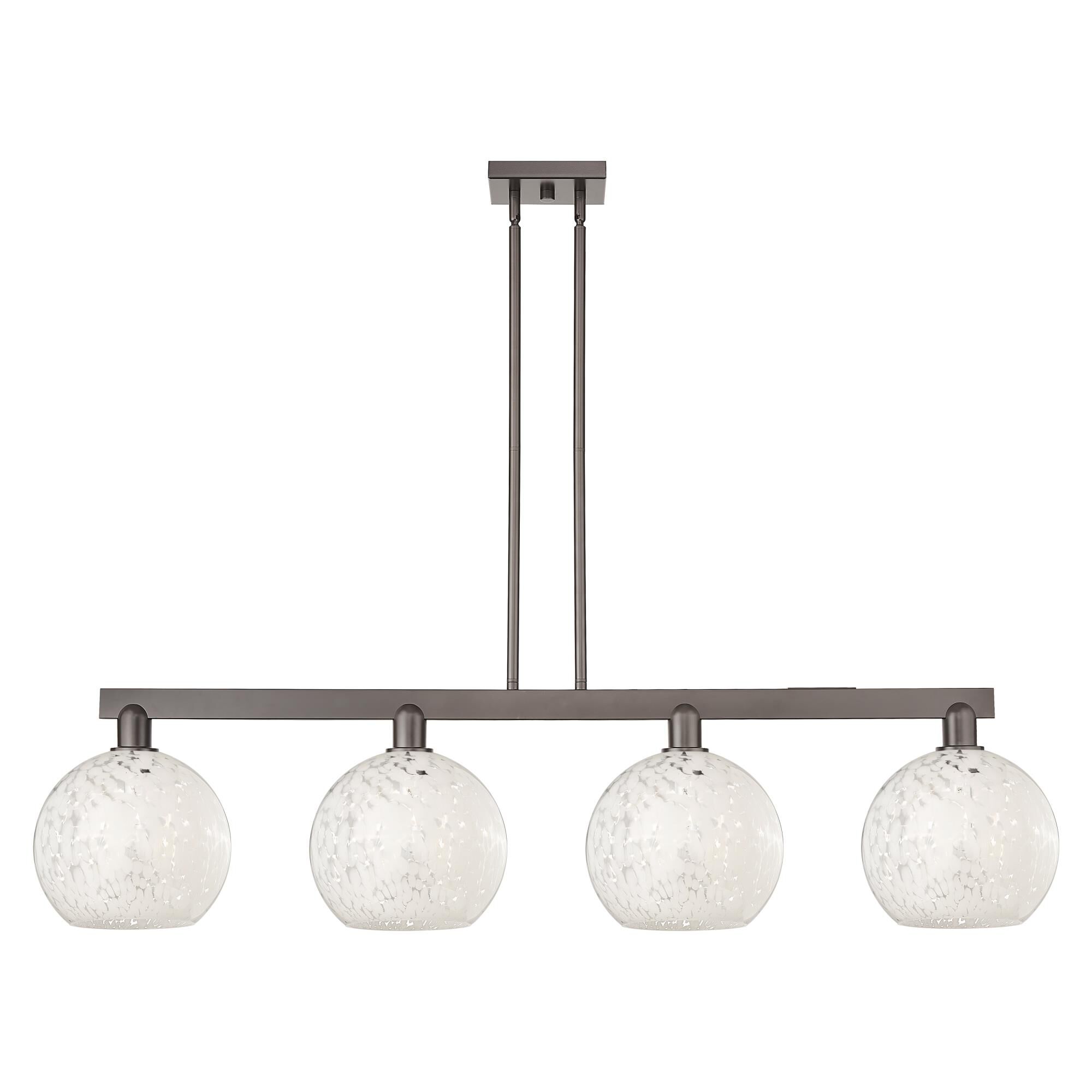 Shown in Oil Rubbed Bronze finish and White Mouchette glass