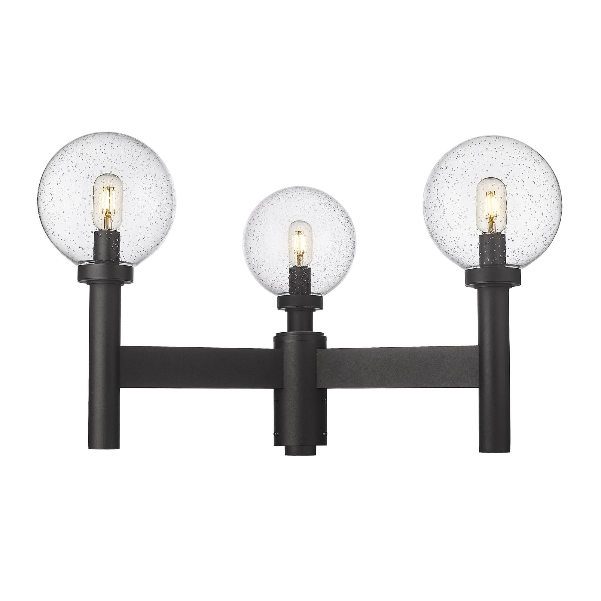 Shown in Black finish and Clear Seedy glass