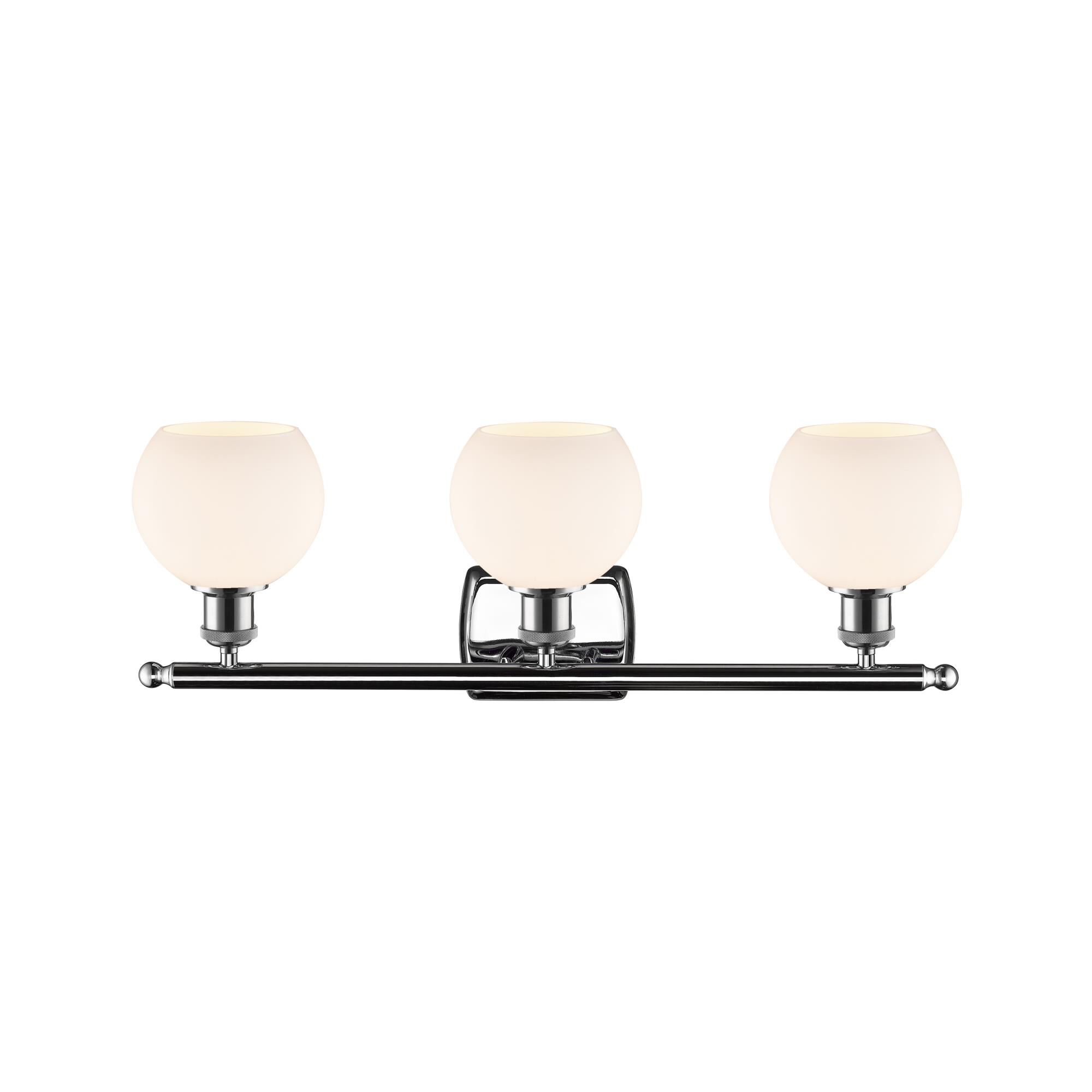 Shown in Polished Chrome finish and Cased Matte White Athens glass and No Shade shade