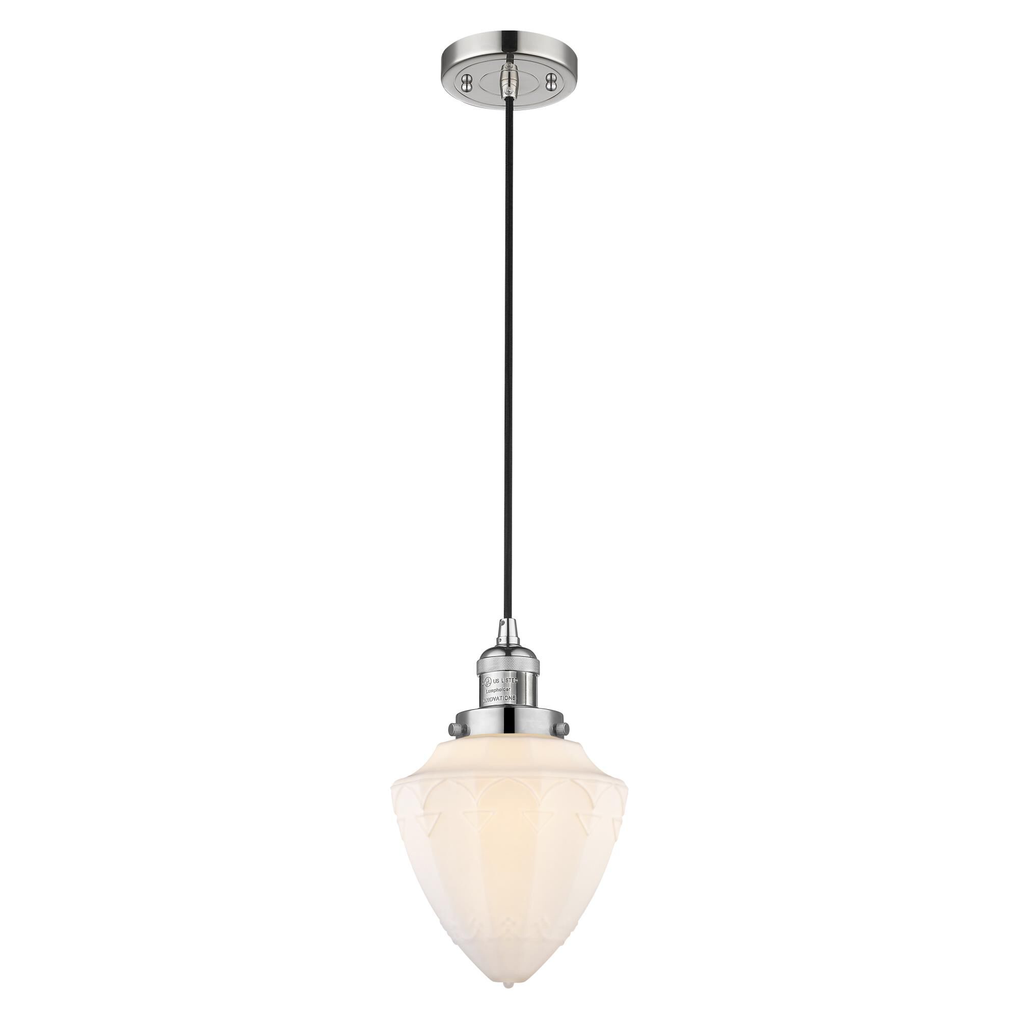 Shown in Polished Nickel finish and Matte White Cased Small Bullet glass