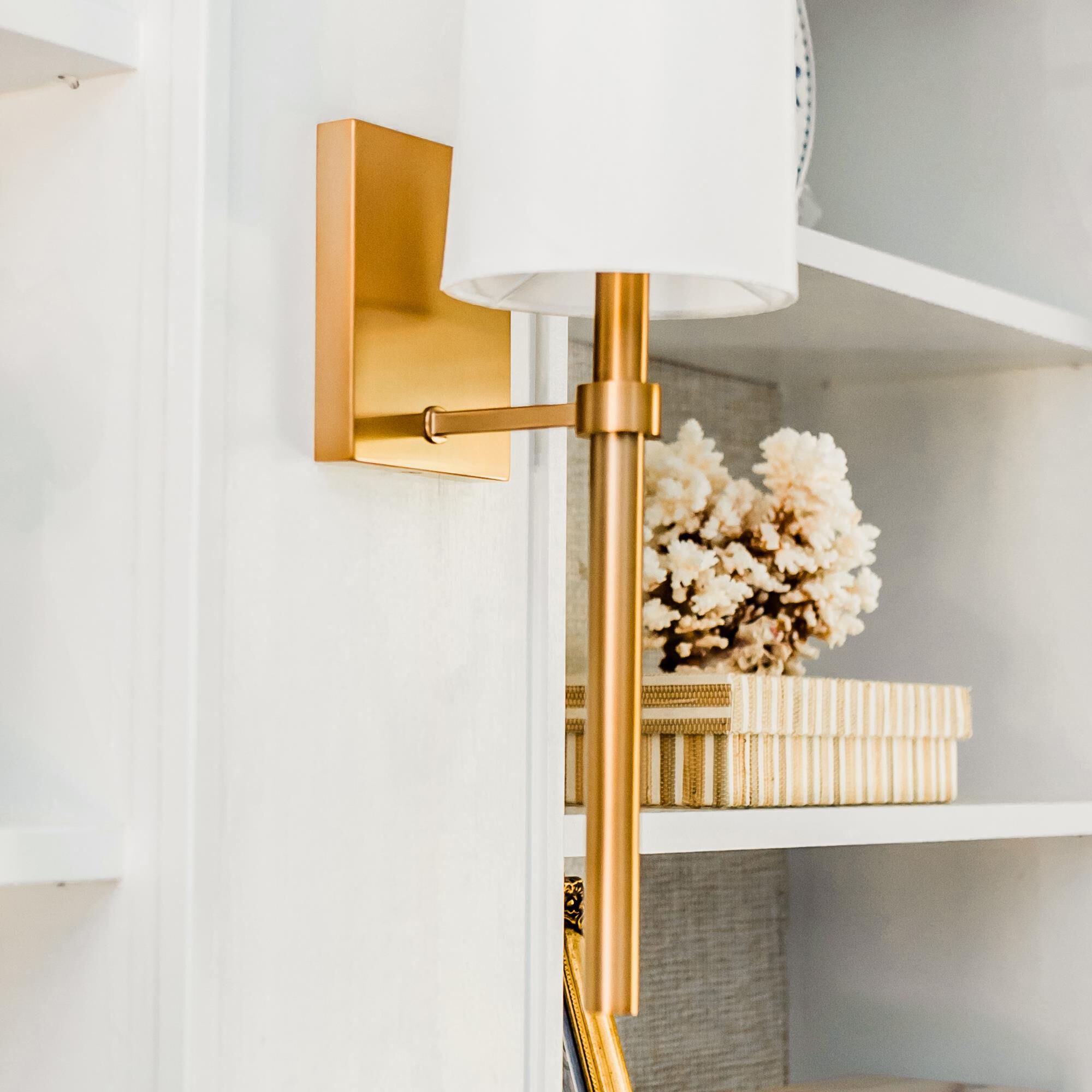 Shown in Vibrant Gold finish and Silk glass and White shade