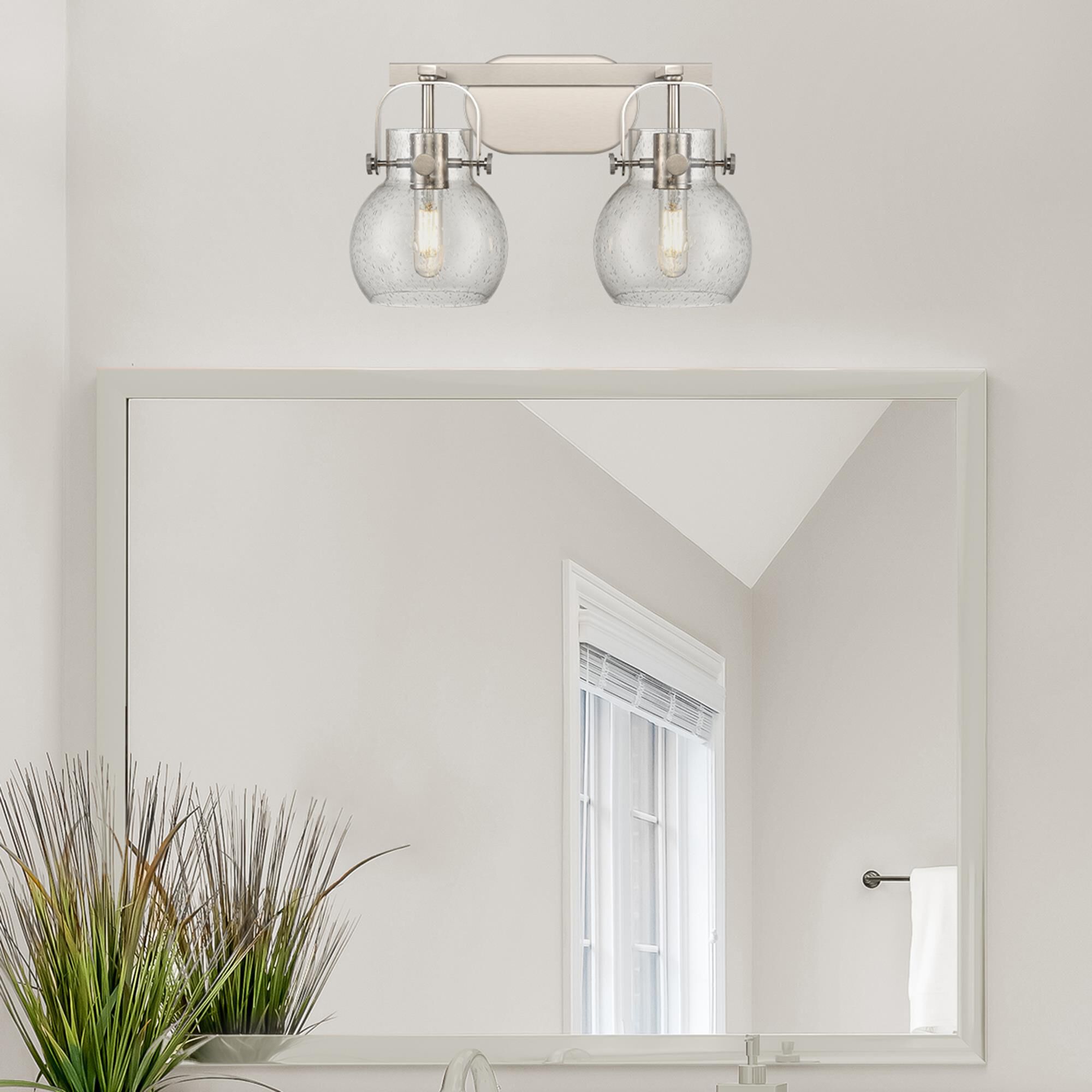 Shown in Satin Nickel finish and Seedy glass