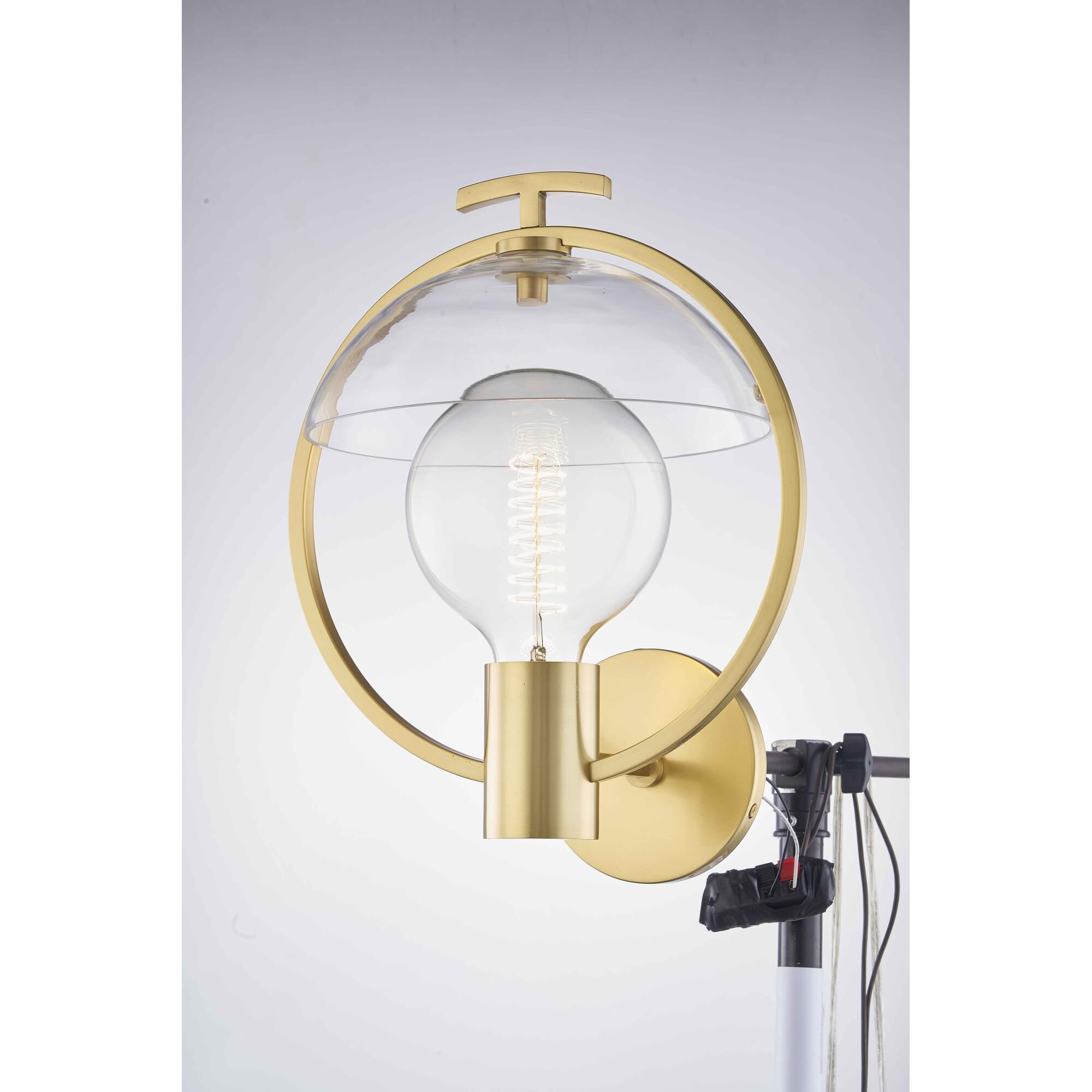 Shown in Aged Brass finish and Clear glass