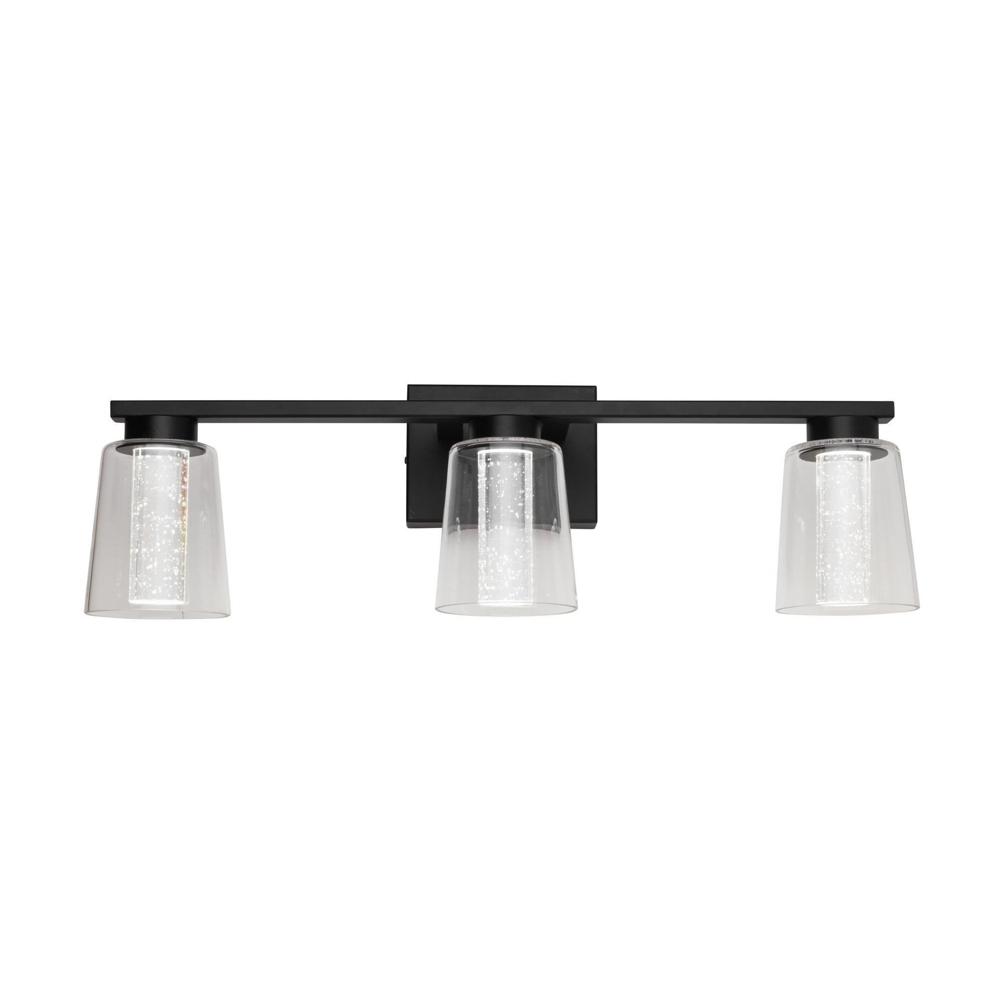 Shown in Black finish and Glass, Crystal shade