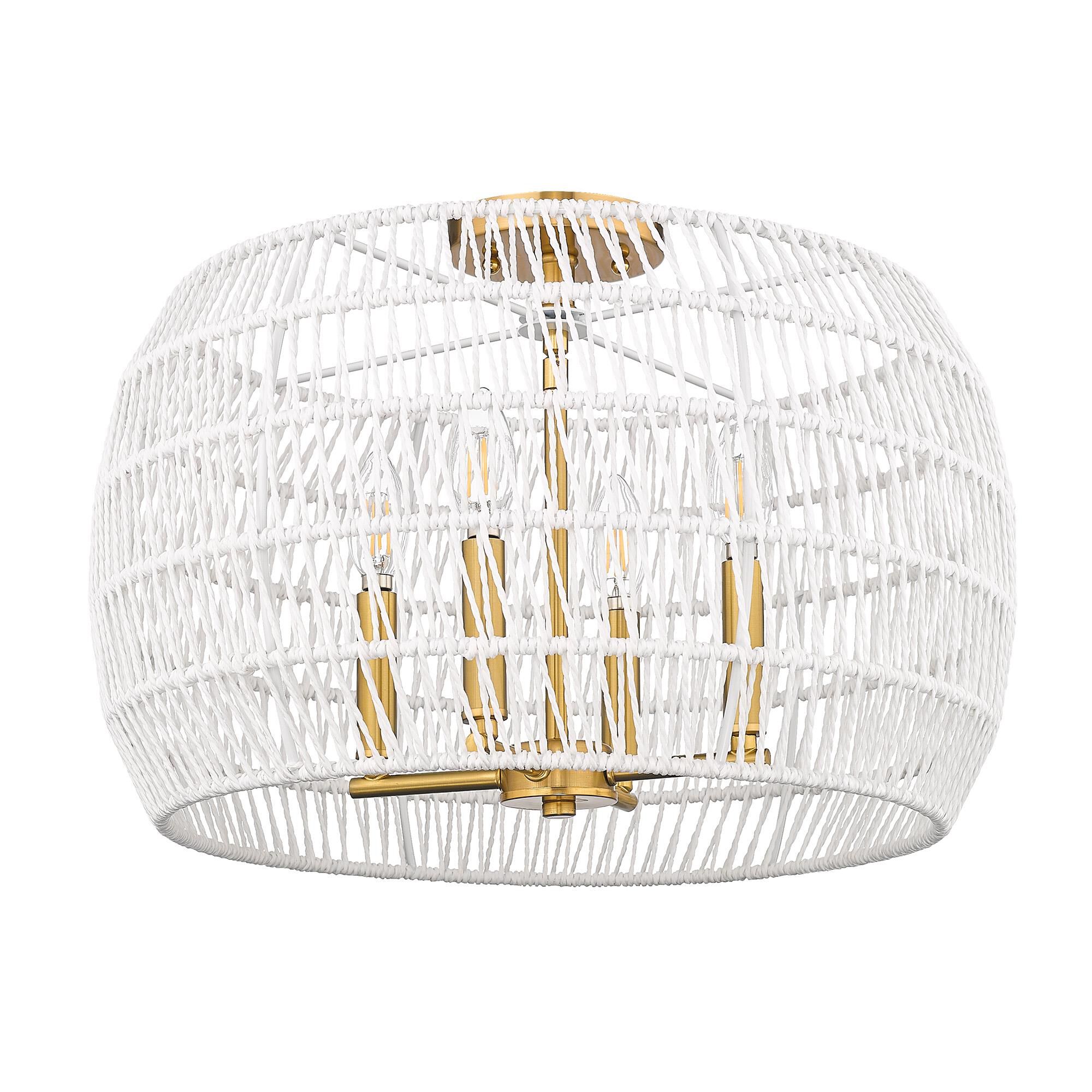 Shown in Modern Brushed Gold finish and Bleached White Raphia Rope shade