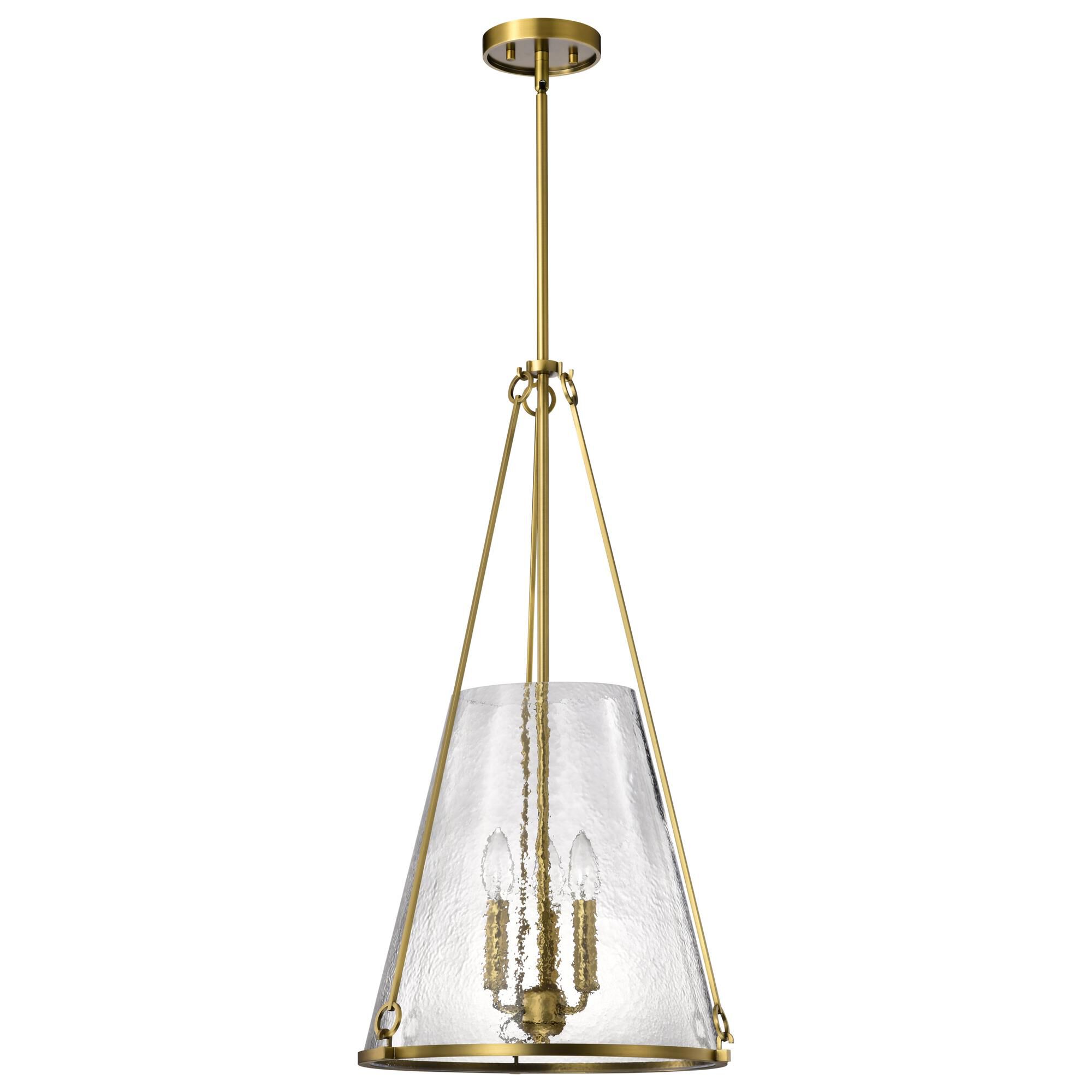 Shown in Vintage Brass finish and Hammered glass