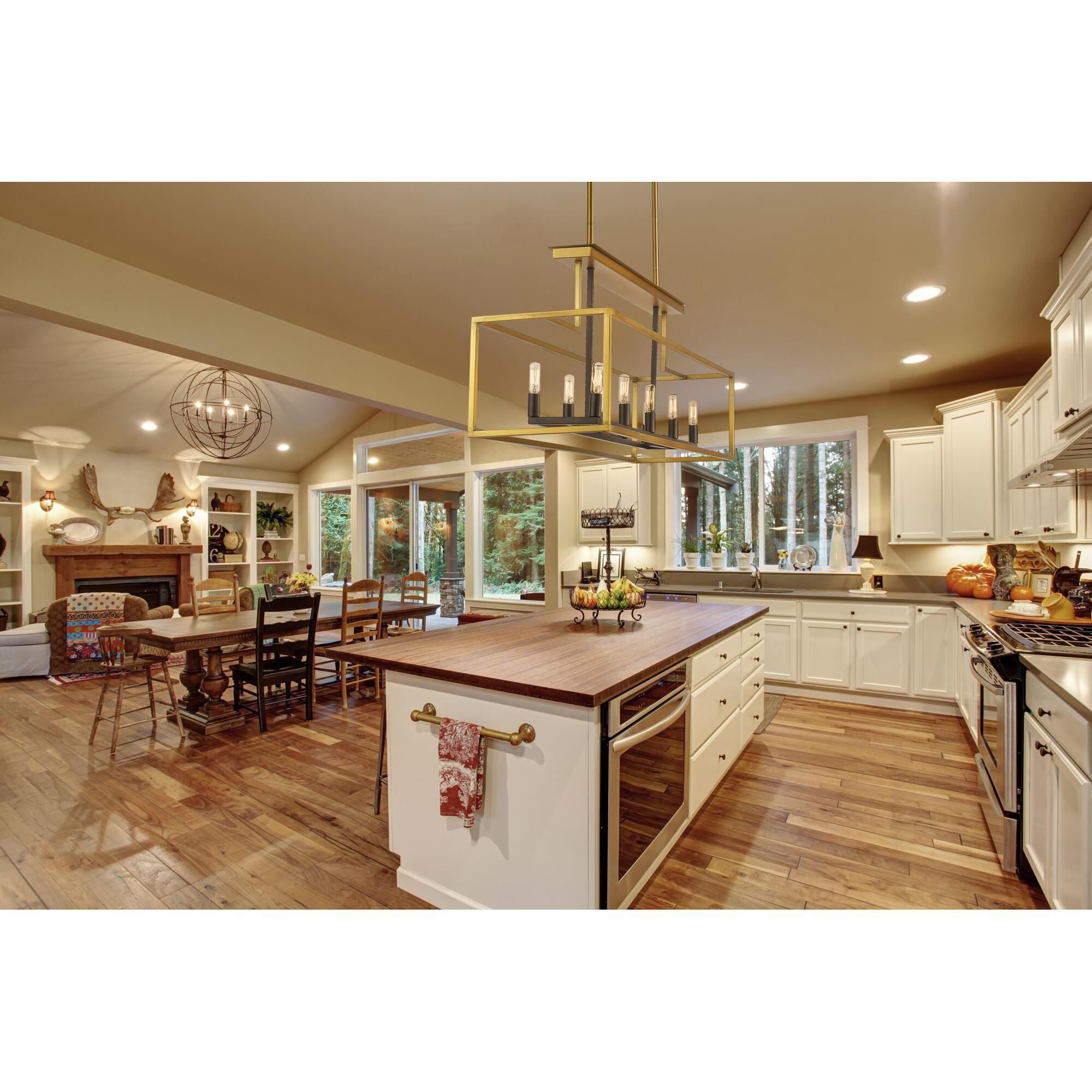 Shown in Olde Brass + Bronze finish and --- glass and --- shade