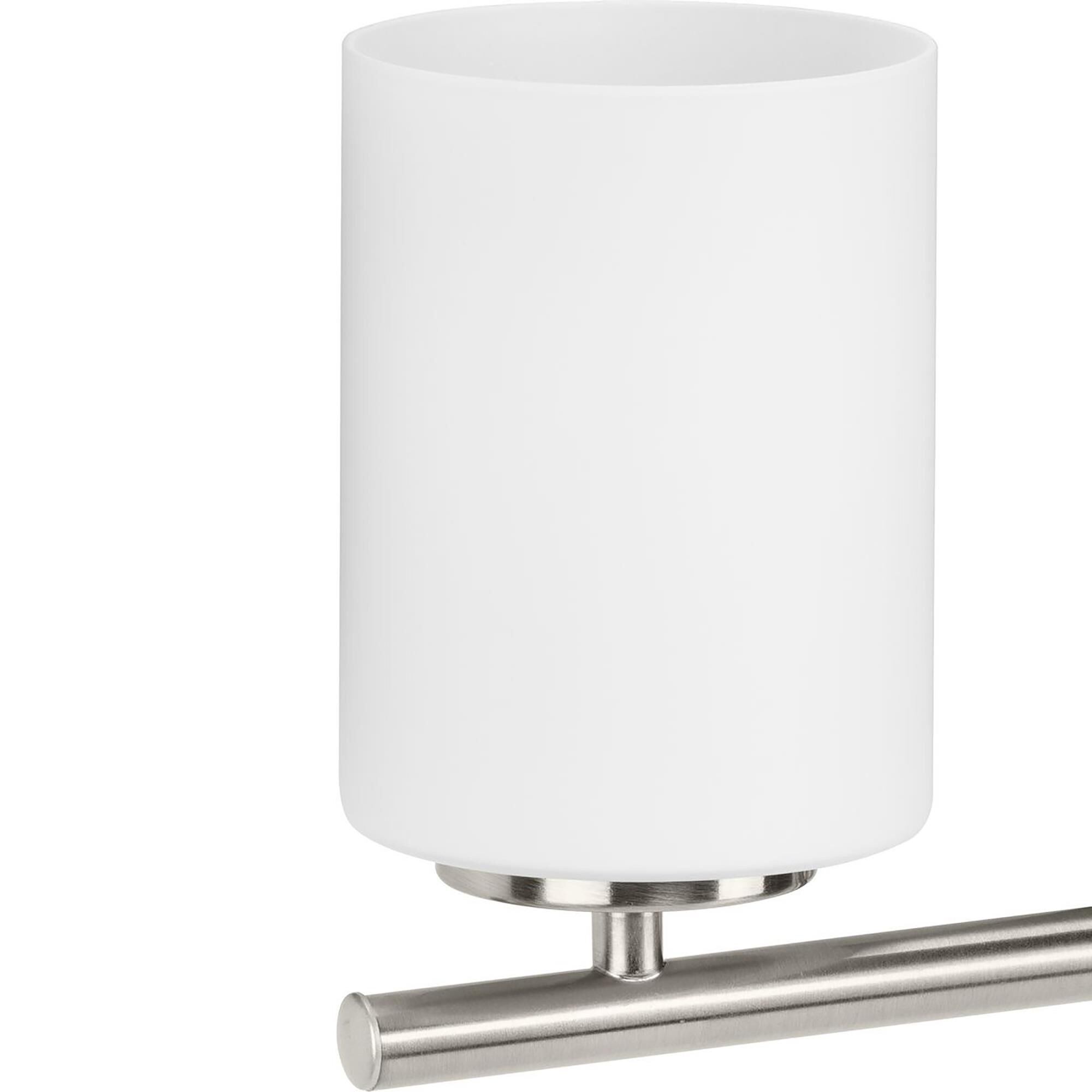 Shown in Brushed Nickel finish and Etched Painted White glass