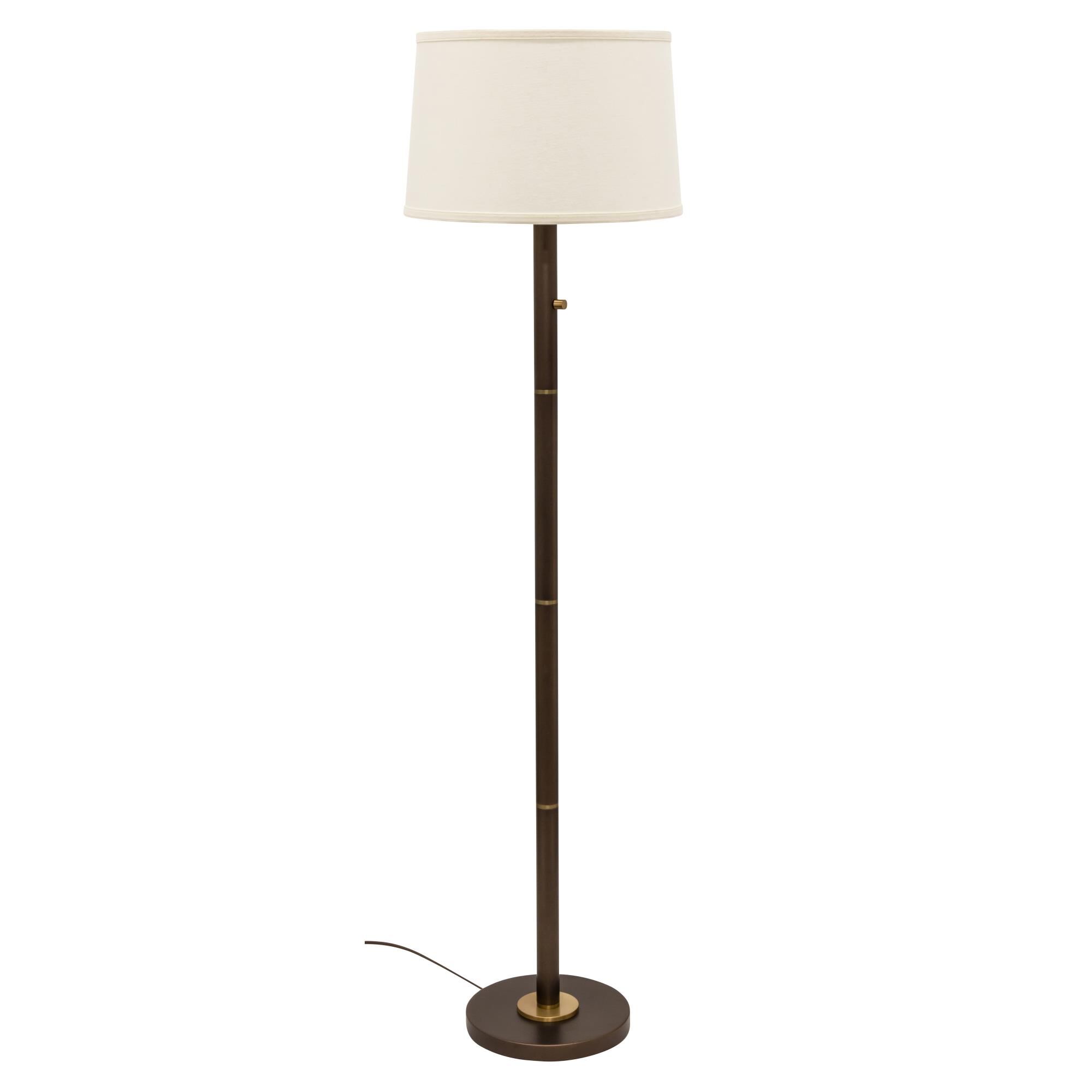 Shown in Chestnut Bronze With Weathered Brass Accents finish and Off White Linen Hardback shade and Weathered Brass accent