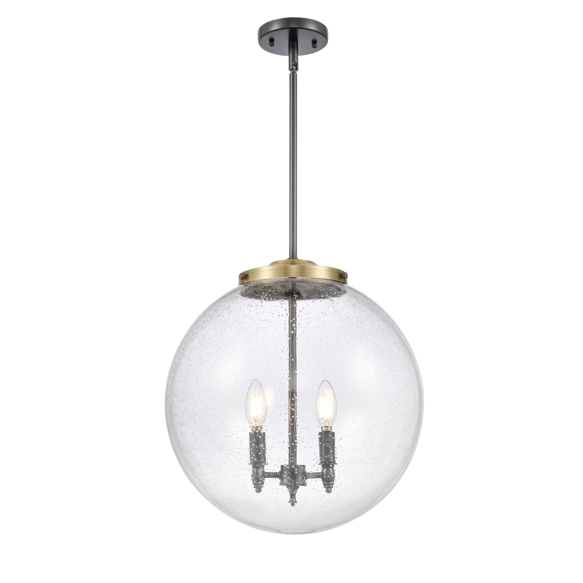 Shown in Black Antique Brass finish and Seedy Beacon glass