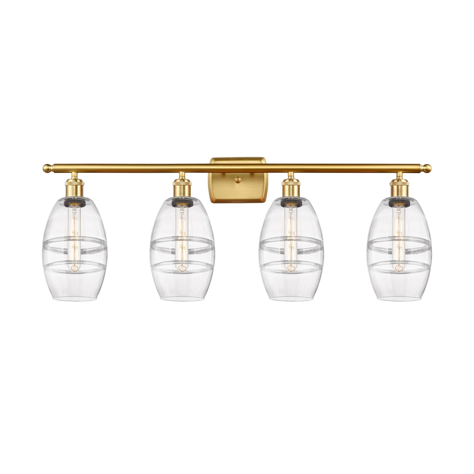 Shown in Satin Gold finish and Clear glass