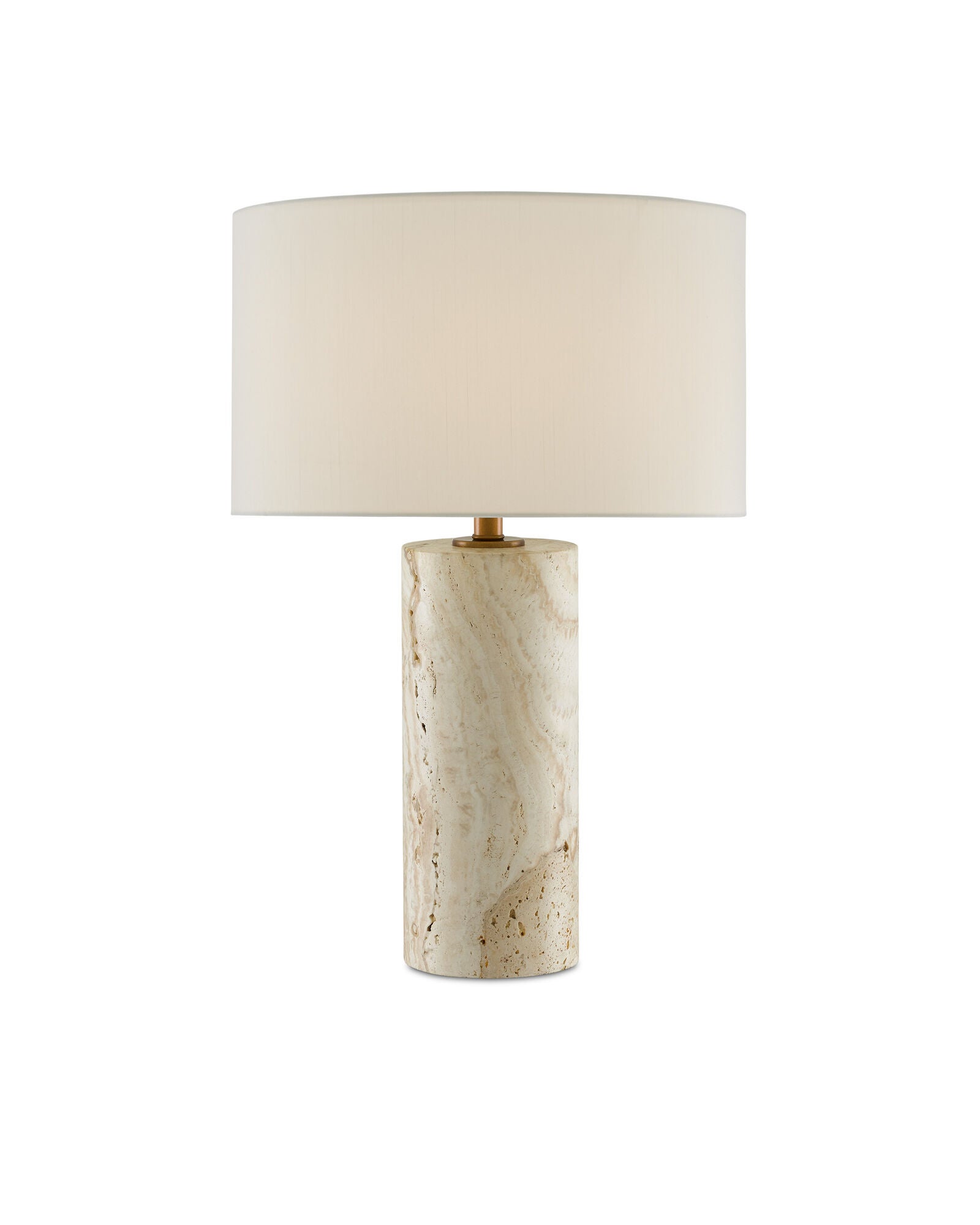 Shown in Antique Brass finish and Off White Shantung shade