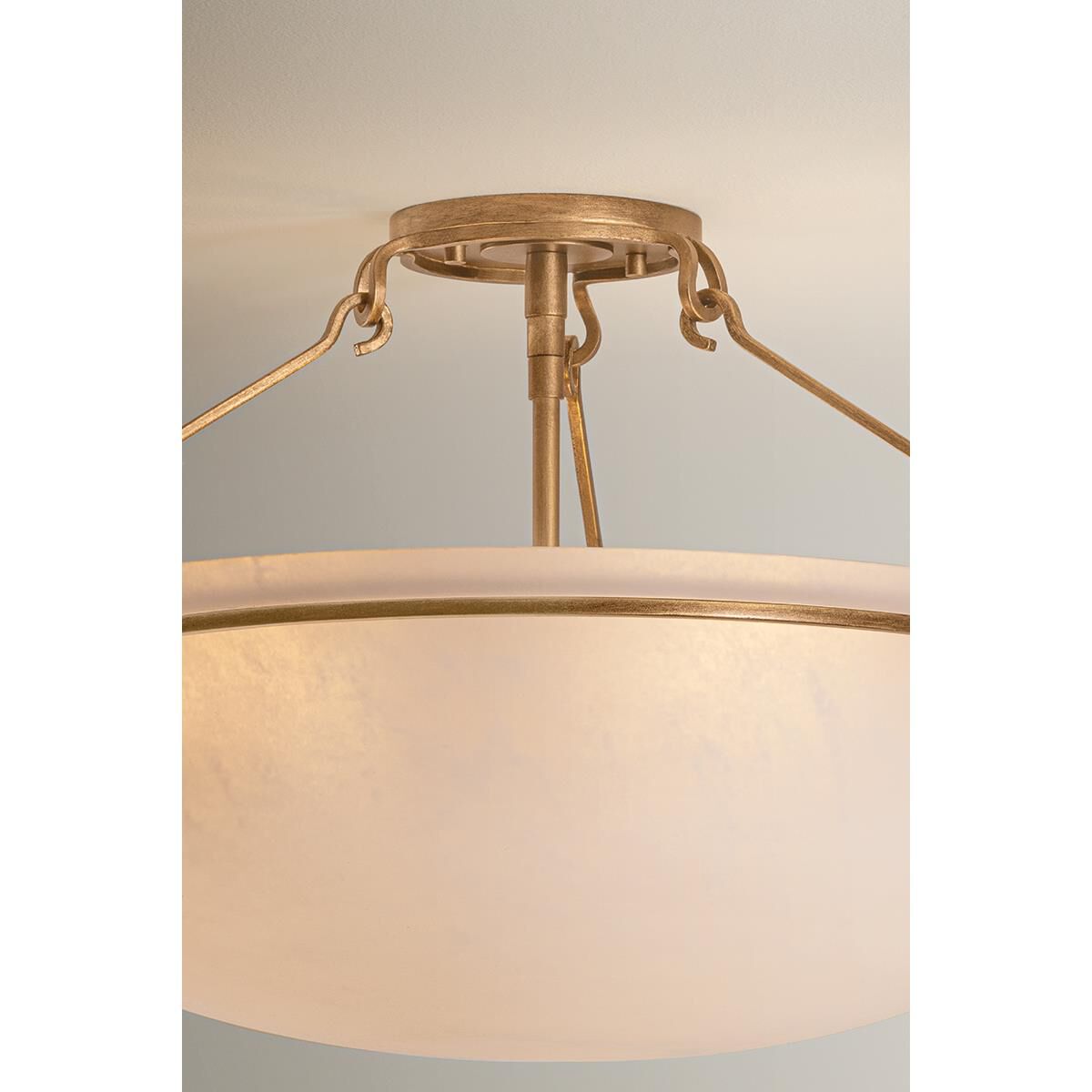 Shown in Patina Gold Leaf finish and Matte Cloud glass