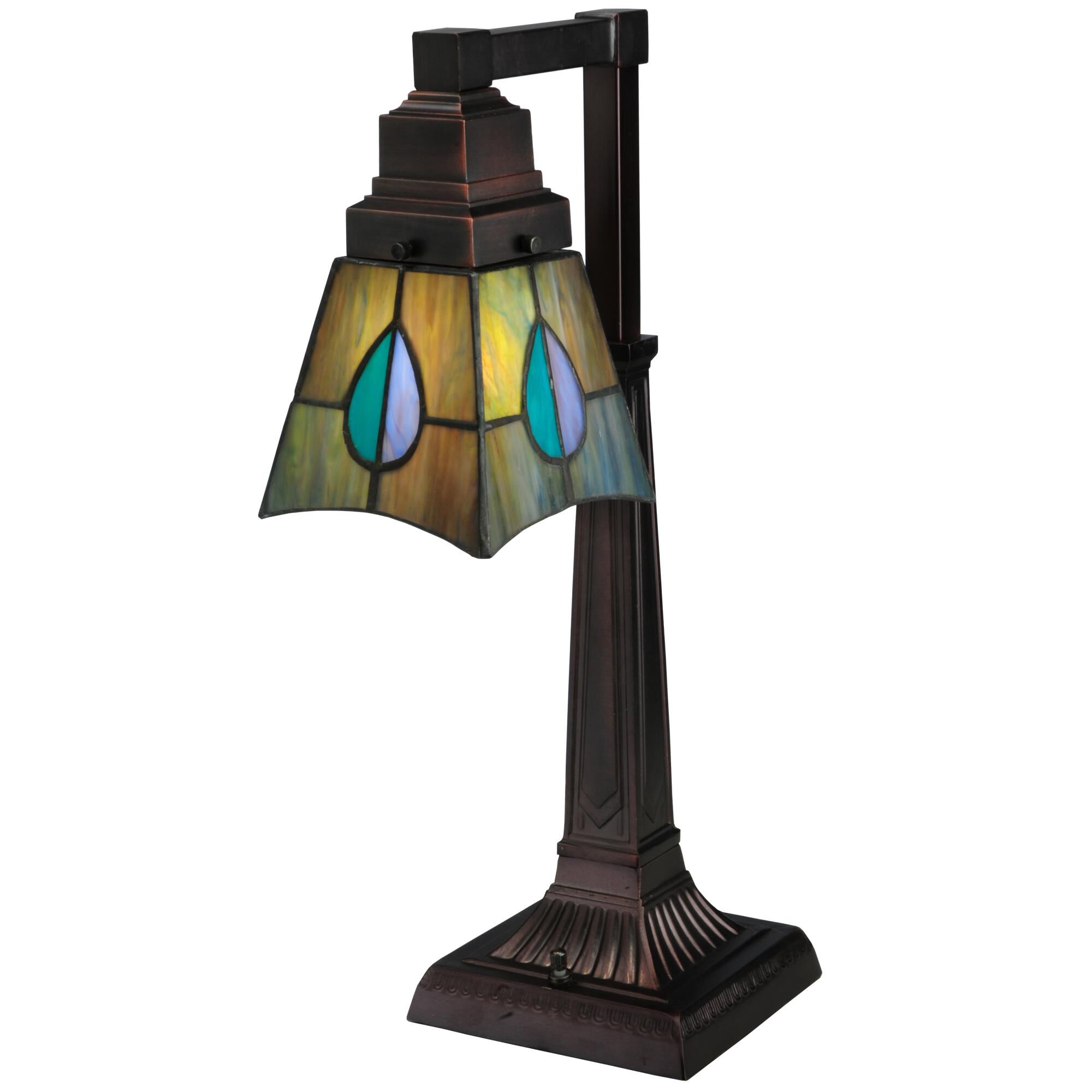 Shown in Mahogany Bronze finish and Green-Blue Aqua-Purple glass