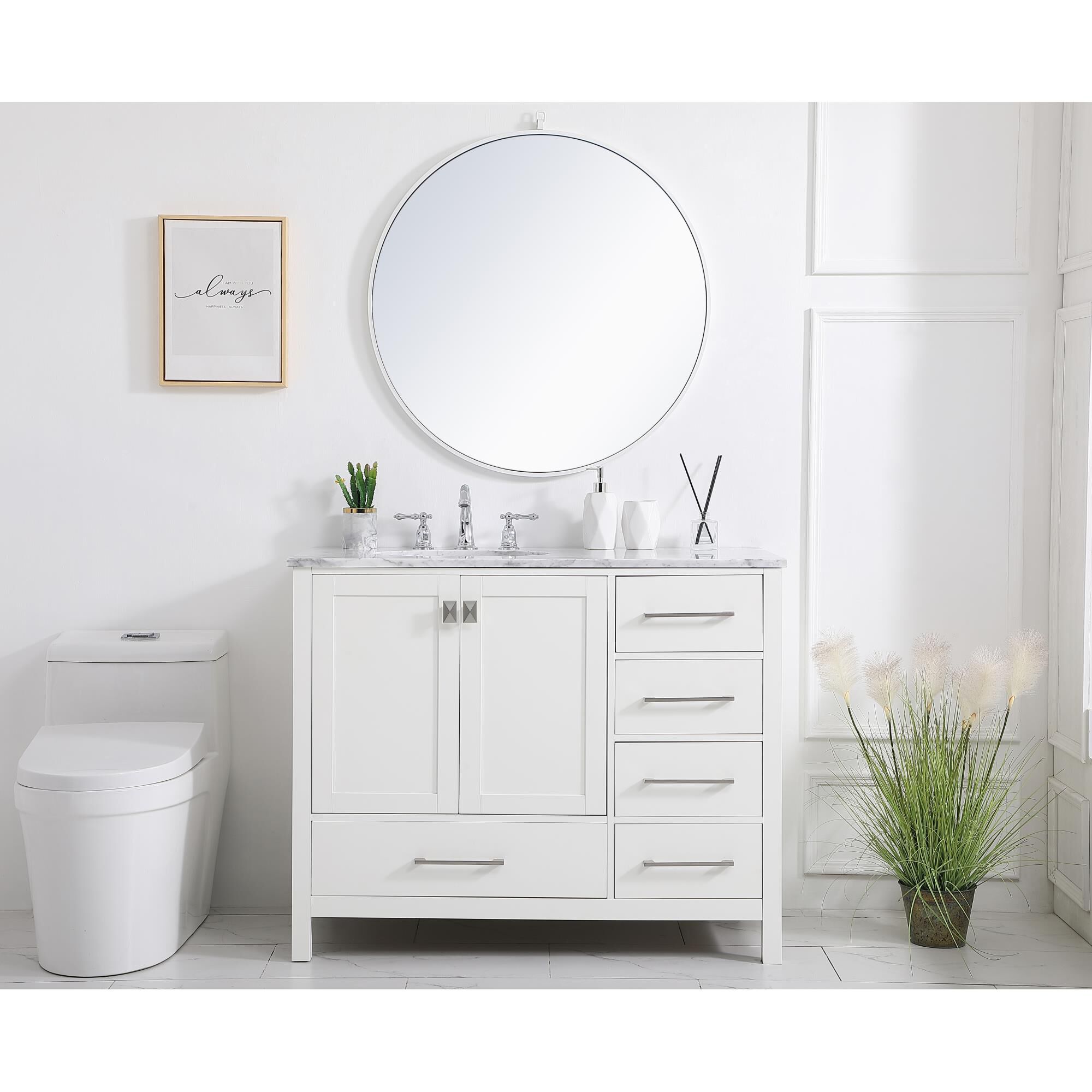 Shown in White And Brushed Nickel With Carrara White Marble finish