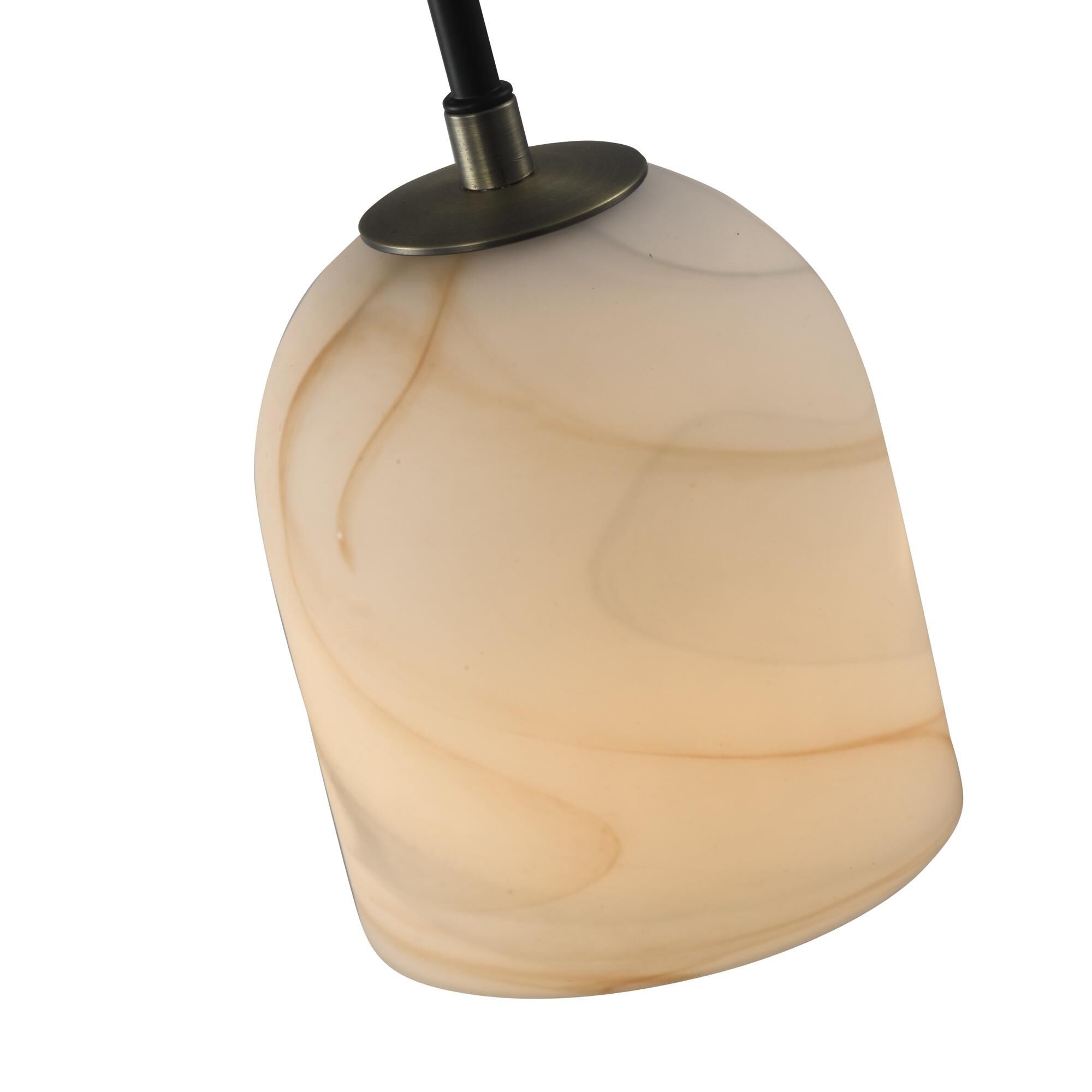 Shown in Black and Brushed Brass finish and Alabaster Style glass
