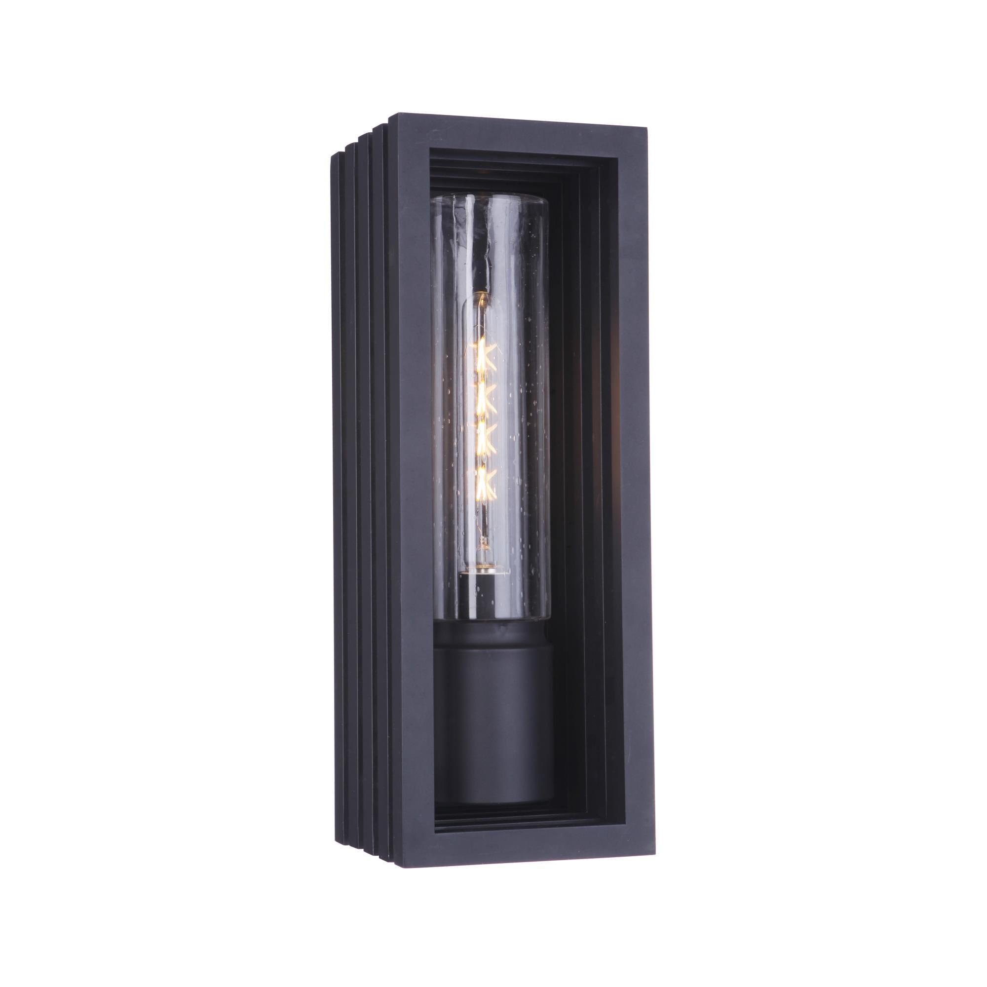Shown in Textured Matte Black finish and Clear Seeded glass and Glass shade