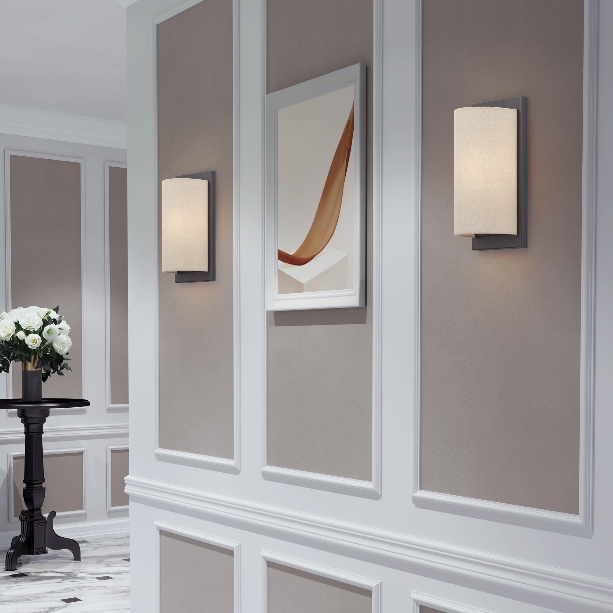 Shown in Bronze finish and Hand Crafted Parchment Color Hardback Fabric shade