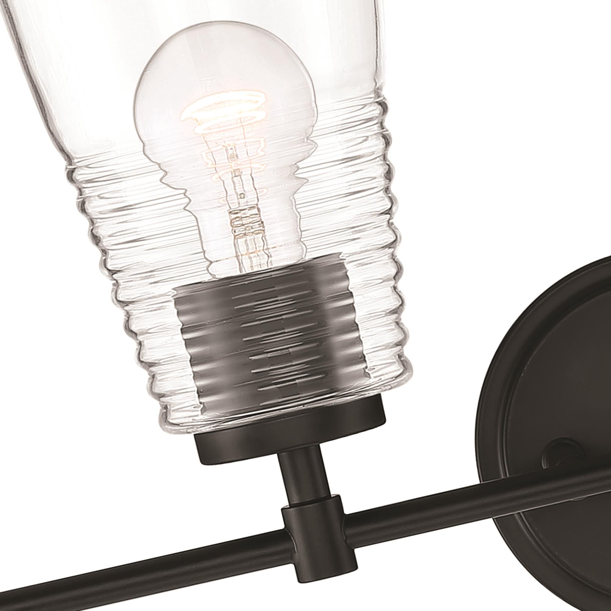 Shown in Matte Black finish and Clear Blown Ripple glass