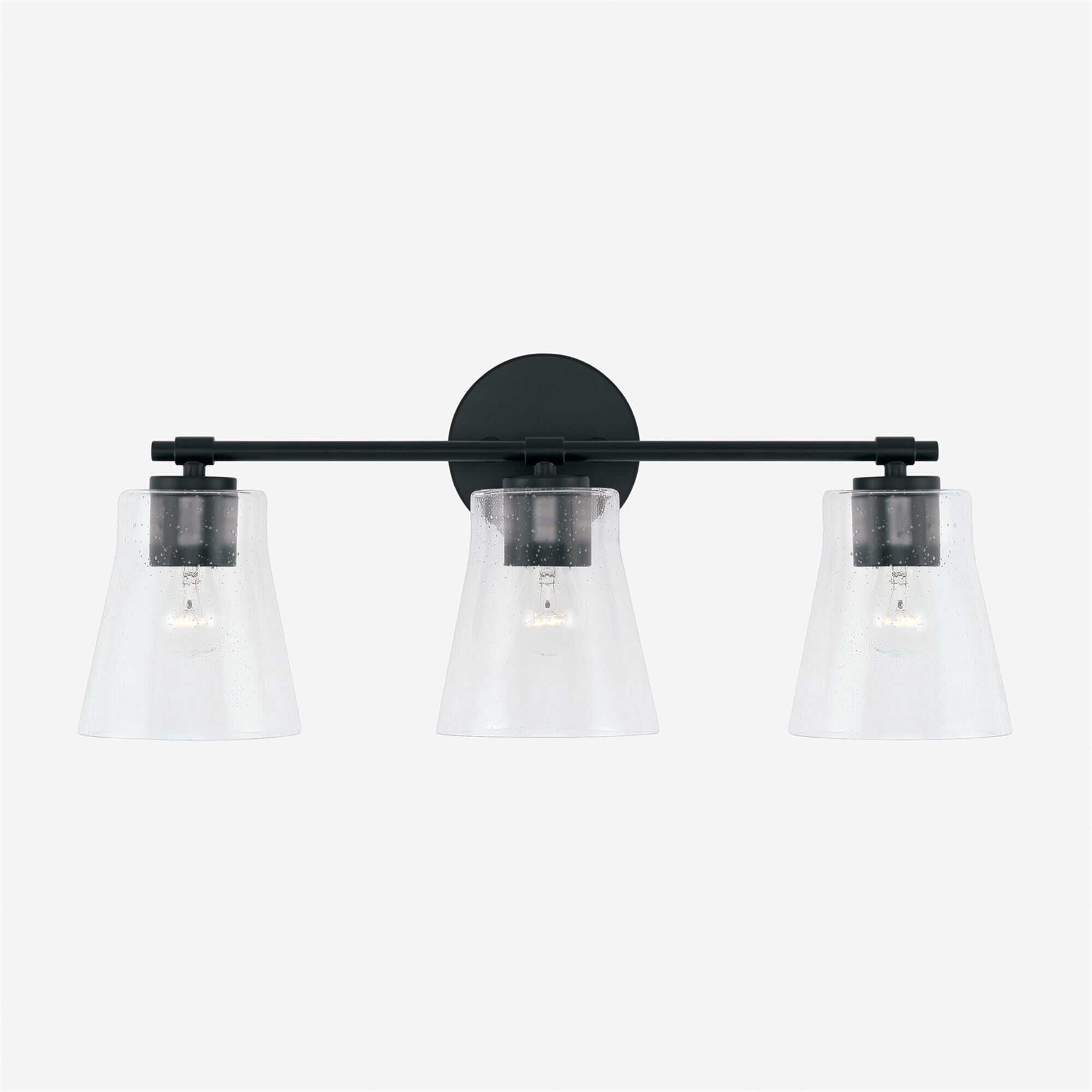 Shown in Matte Black finish and Clear Seeded glass