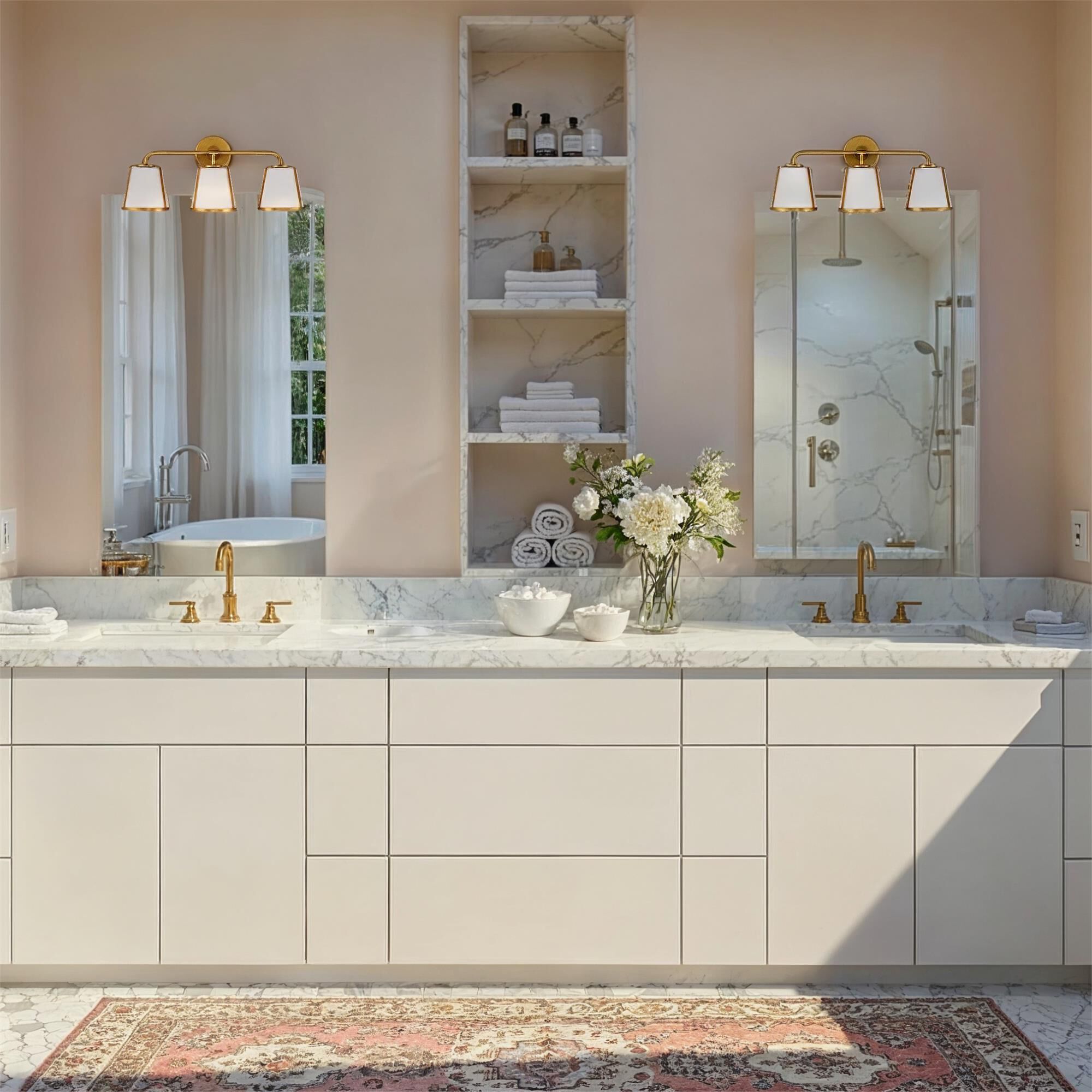 Shown in Antique Gold finish and Etched Opal glass