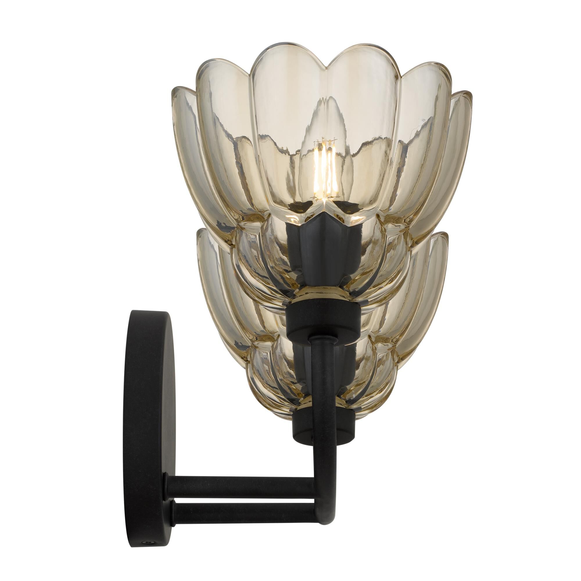 Shown in Mottled Cocoa finish and Amber Glass shade