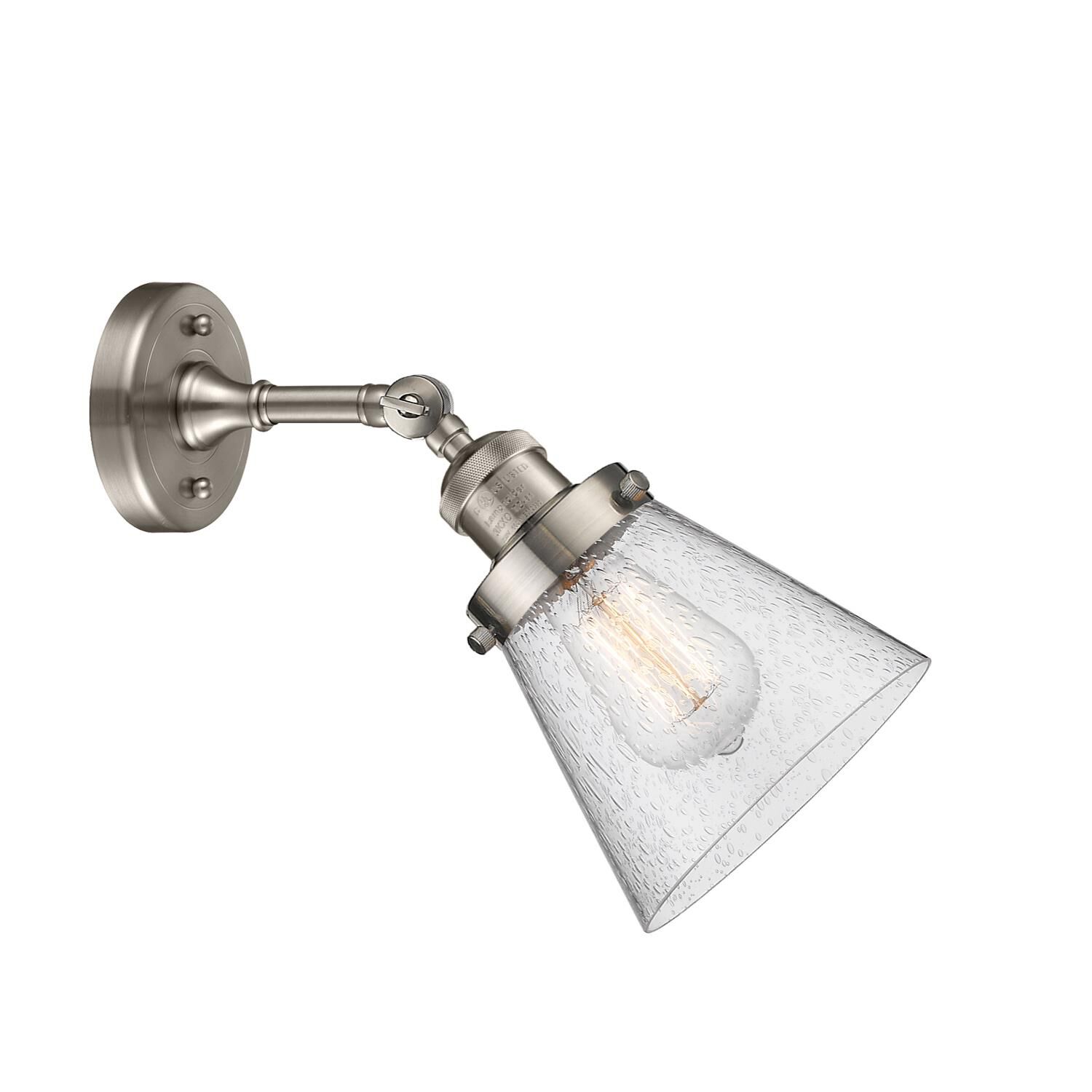 Shown in Brushed Satin Nickel finish and Seedy glass and None accent