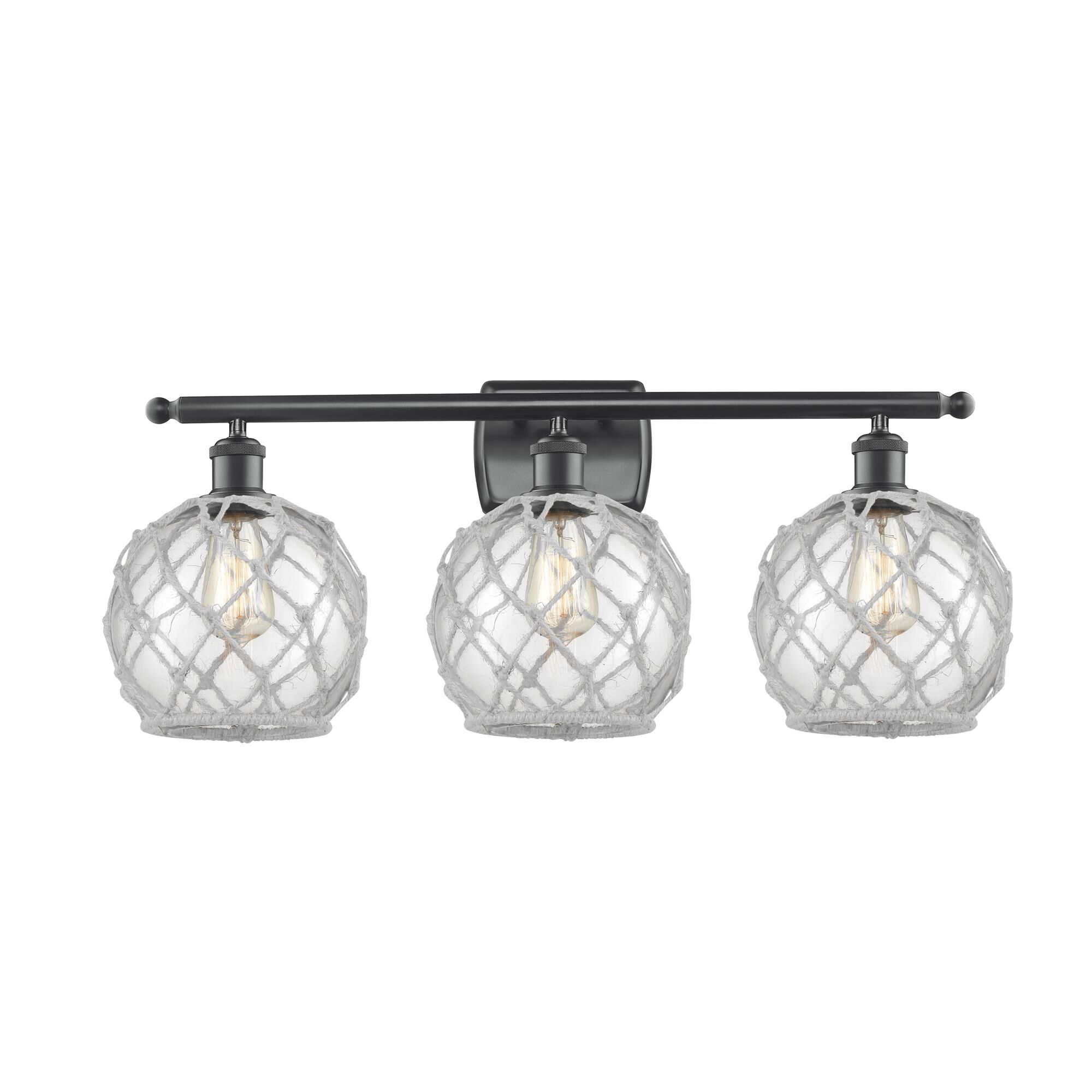 Shown in Matte Nickel finish and Clear With White Rope glass