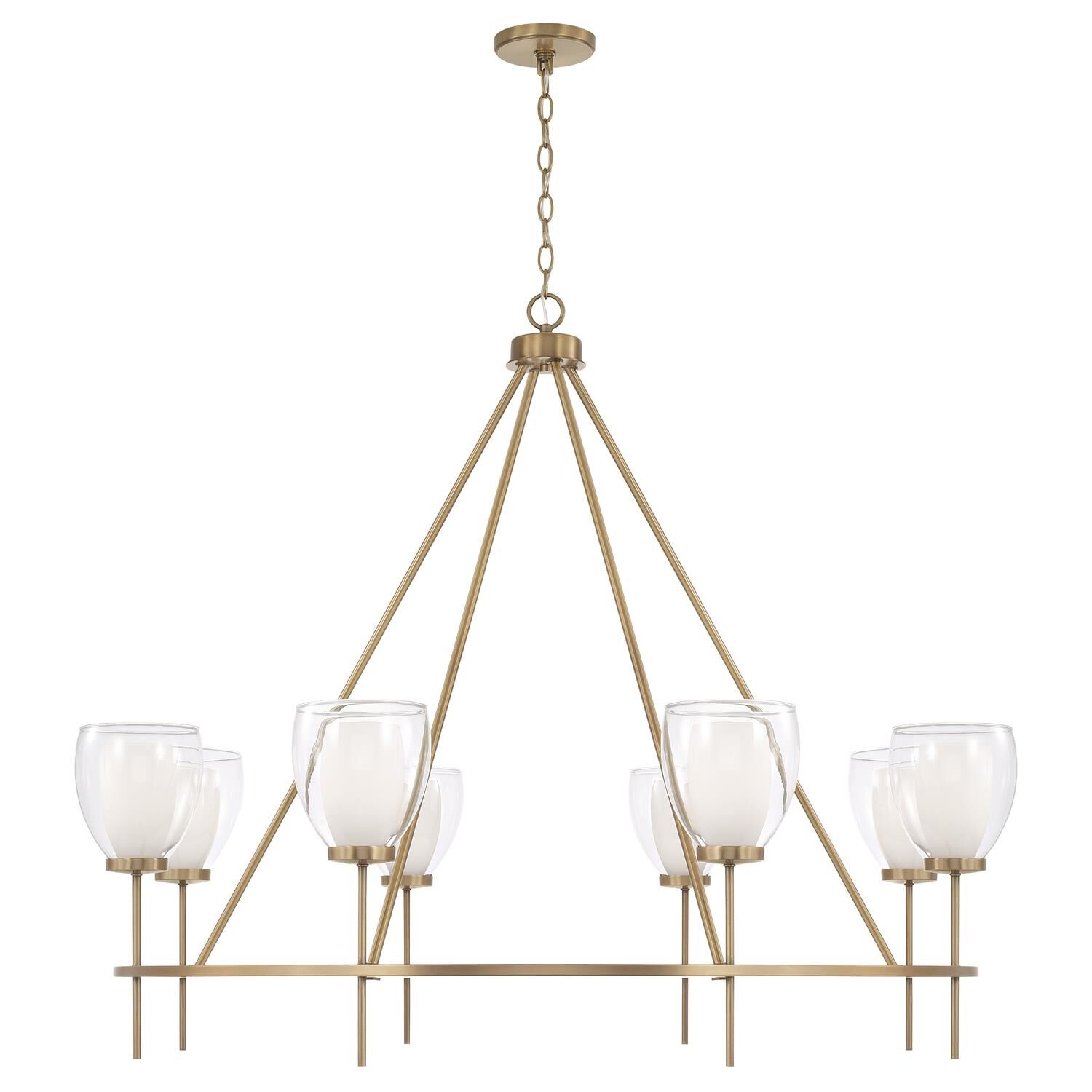 Shown in Aged Brass finish and Layered White And Clear glass