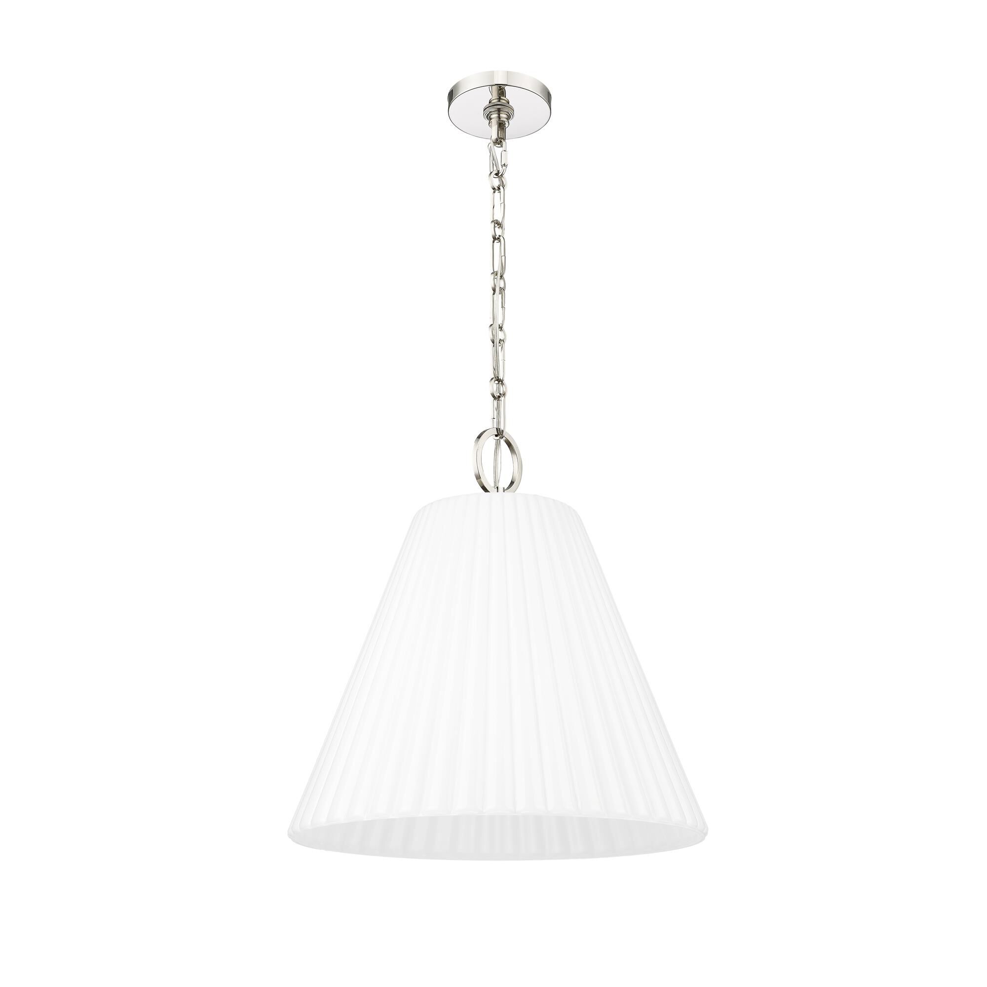 Shown in Polished Nickel finish and White glass and White shade
